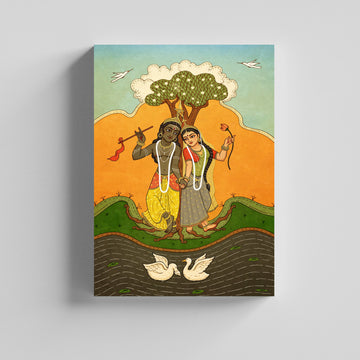 Radha Krishna Love Traditional  Kalamkari Art Canvas Painting