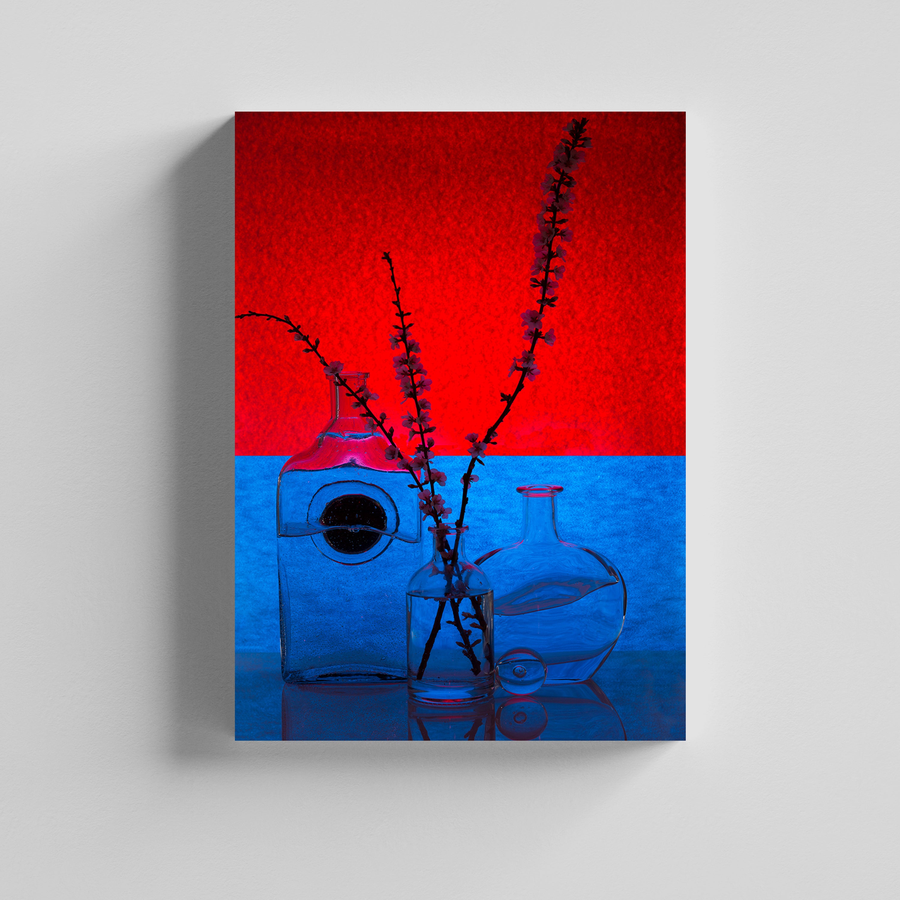 Crimson Stillness –  Floral Glass  Modern Wall Art Canvas