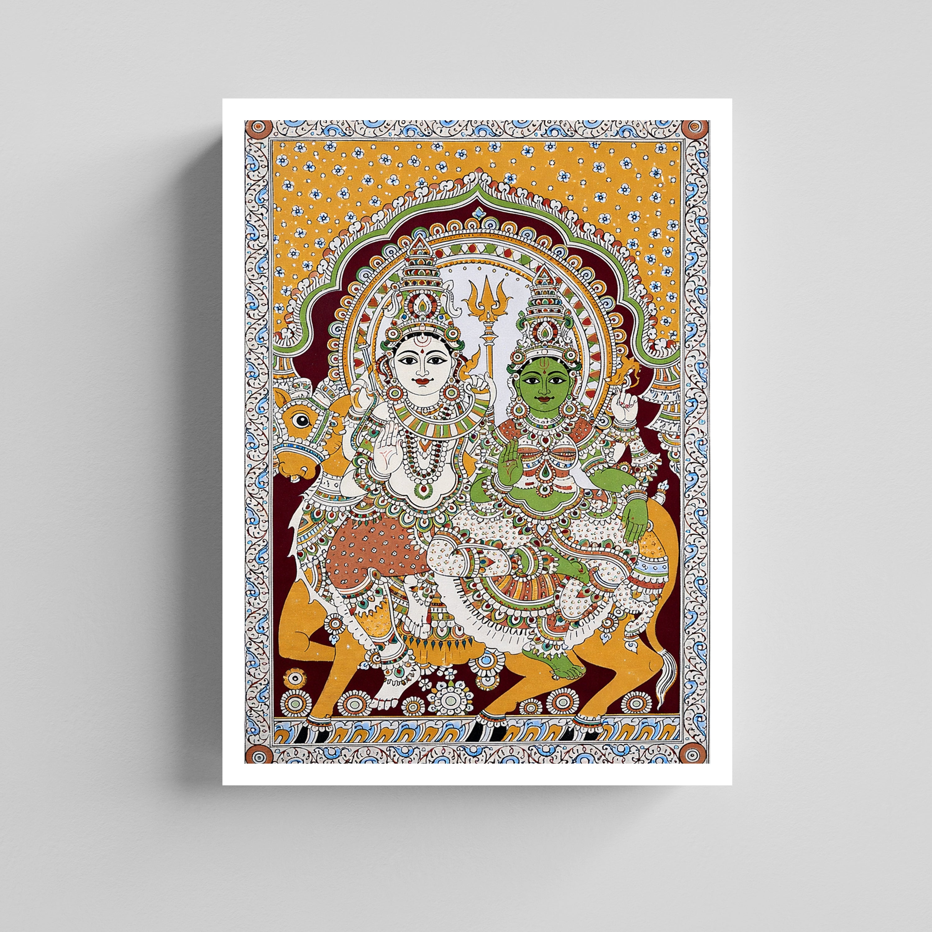 Divine Shiva Shakti Union Traditional Indian Kalamkari Art Canvas Painting