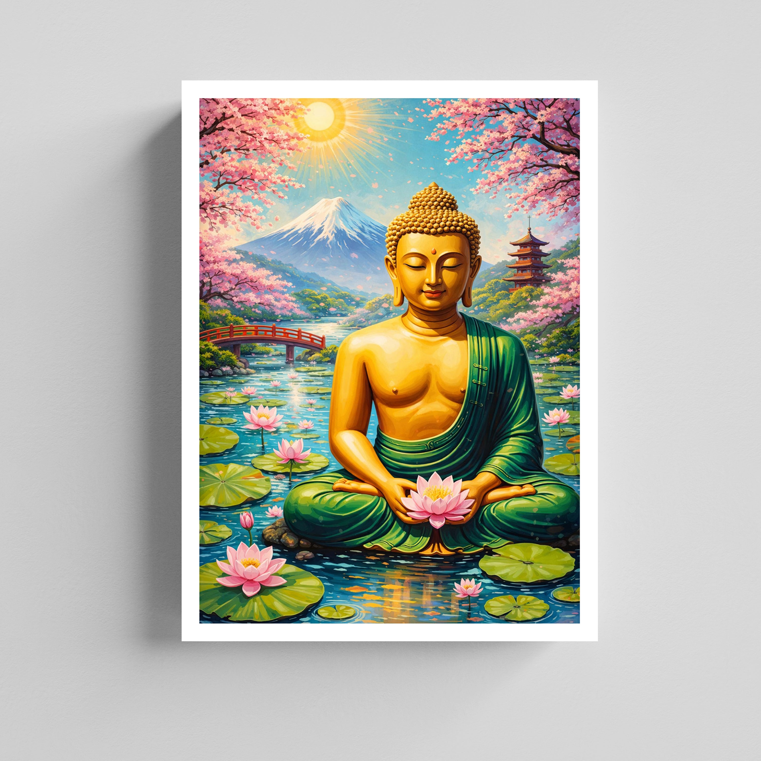 Meditating Buddha Lotus Canvas Painting