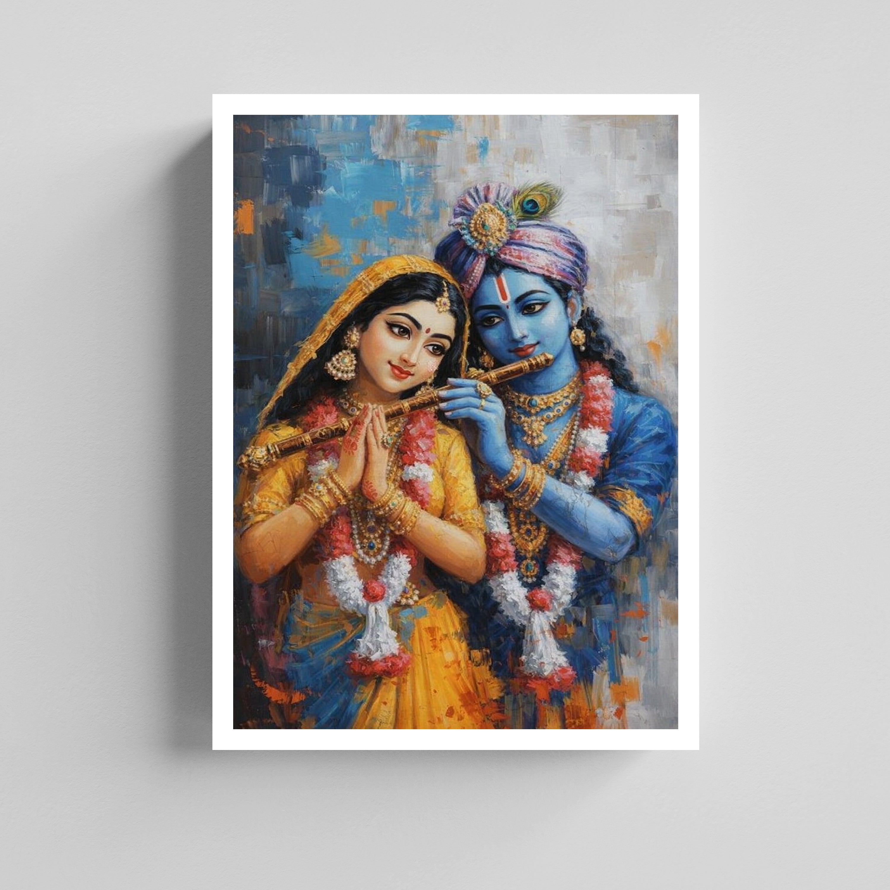 Radha Krishna Flute Devotional Canvas Painting