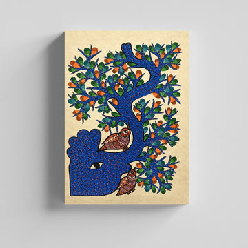 Tree of Life Folk Art Birds Canvas Artwork for Living Room
