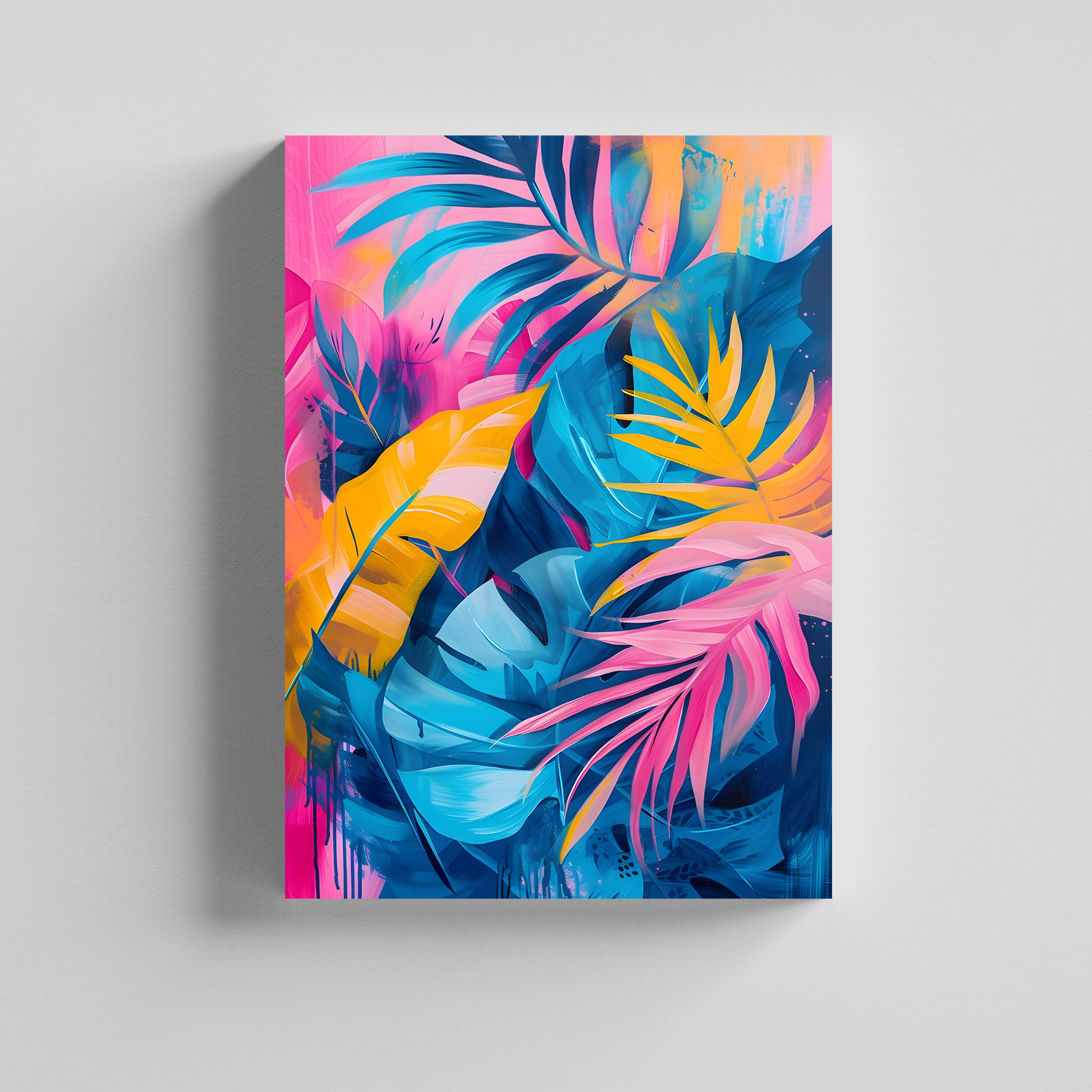 Neon Tropical Leaf Floral Art Canvas Painting