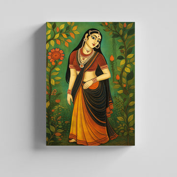 Bengali Woman Kalighat Art Canvas Painting