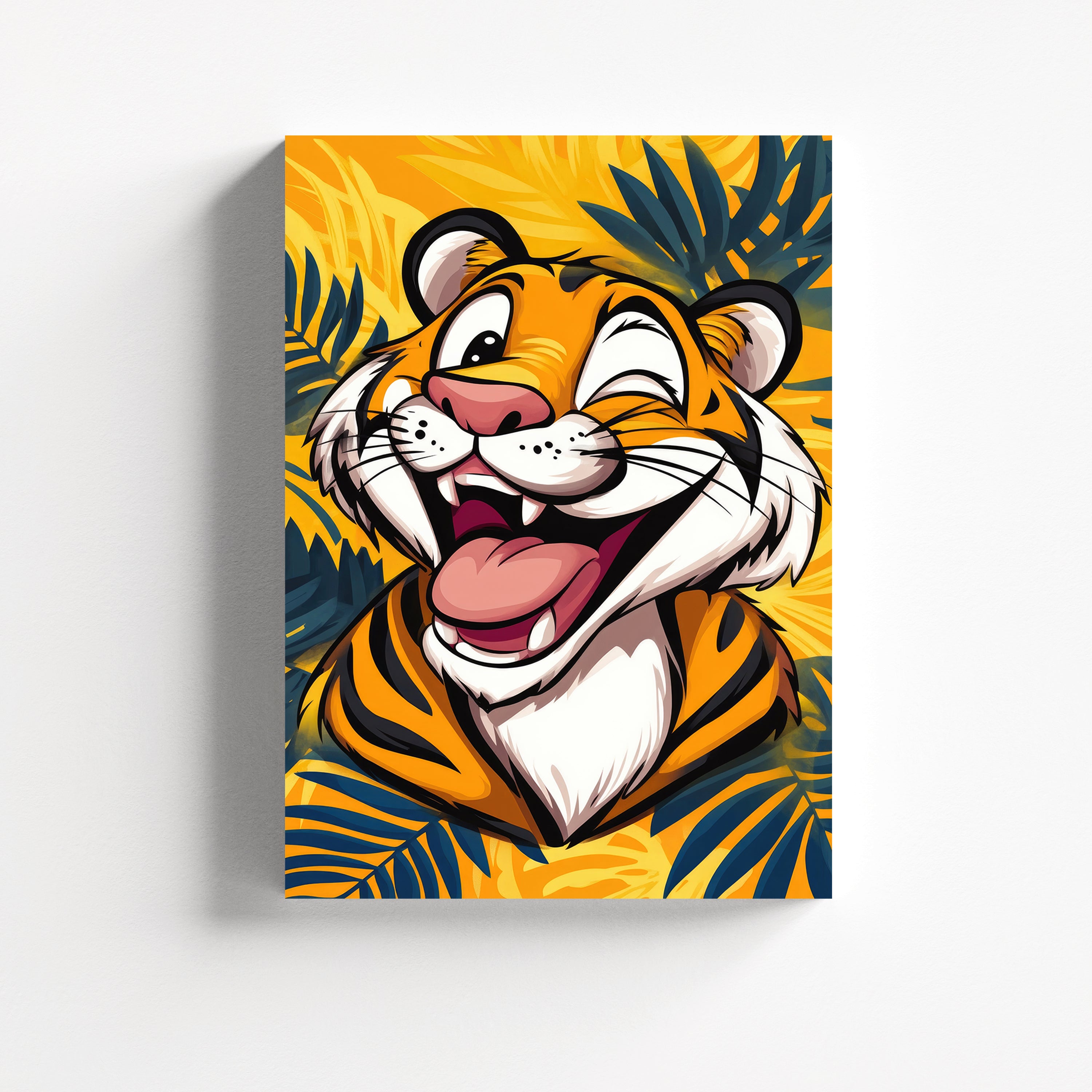 Smiling Tiger Pop Art Canvas Painting – Modern Animal Wall Art