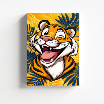 Smiling Tiger Pop Art Canvas Painting – Modern Animal Wall Art