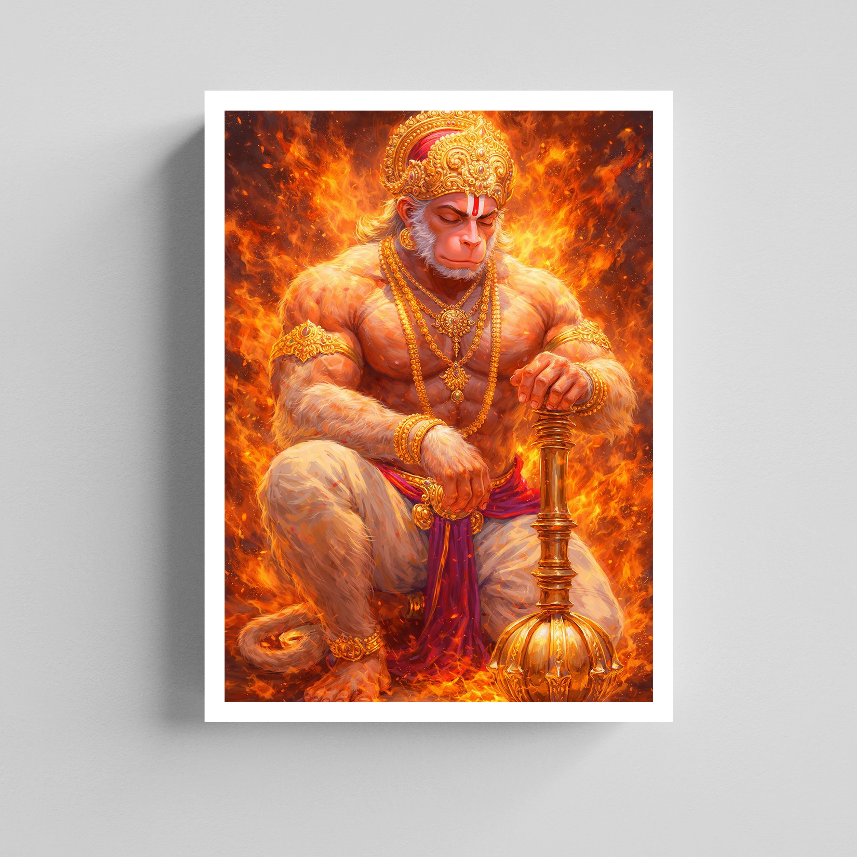 Fiery Lord Hanuman with Gada Canvas Painting