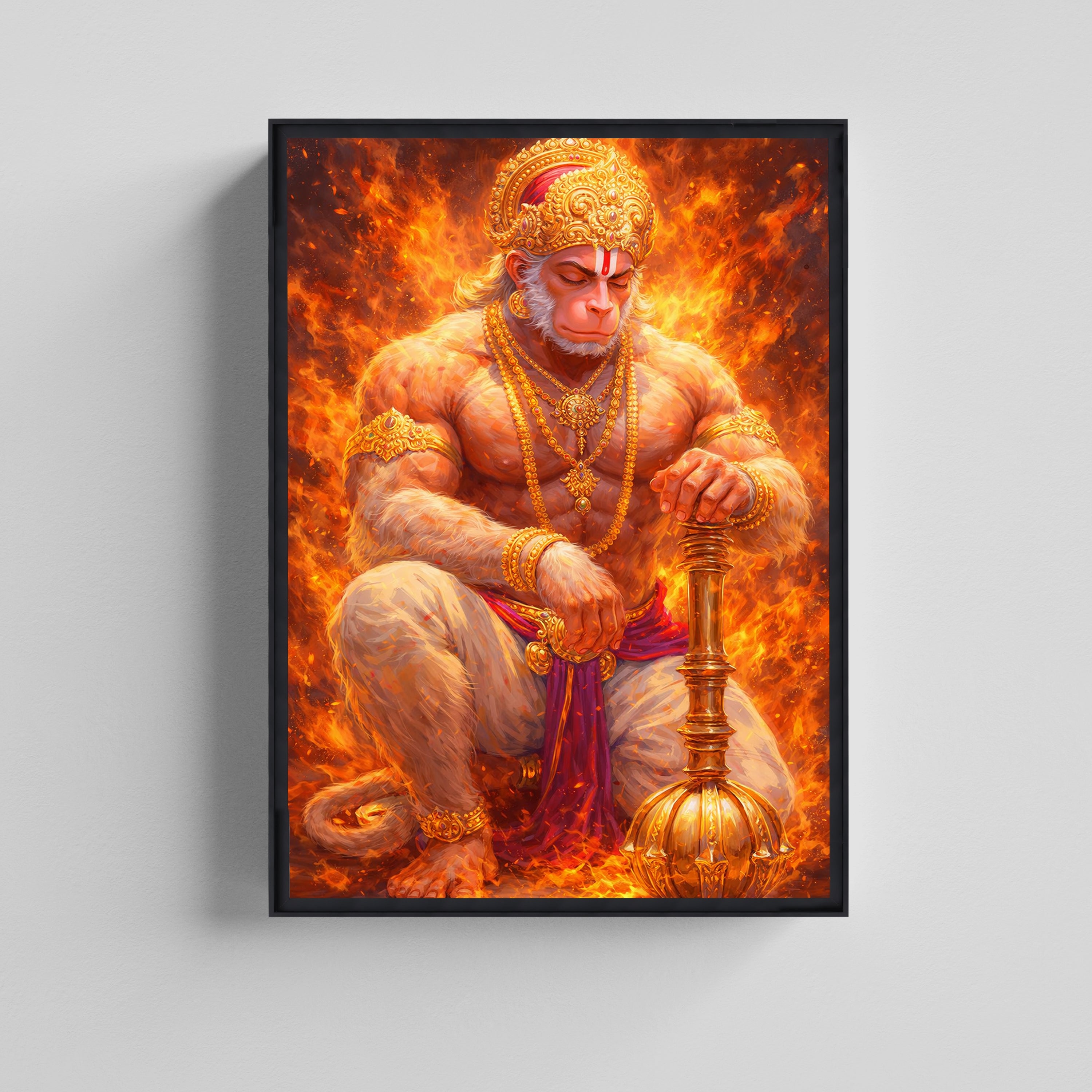 Fiery Lord Hanuman with Gada Canvas Painting
