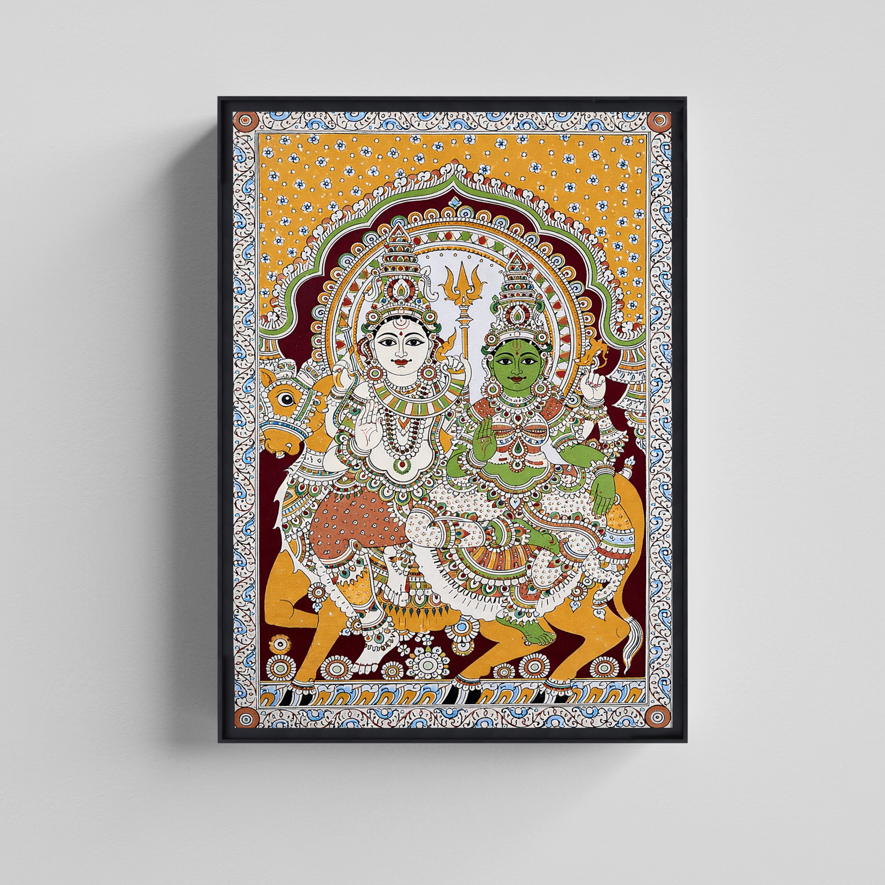 Divine Shiva Shakti Union Traditional Indian Kalamkari Art Canvas Painting