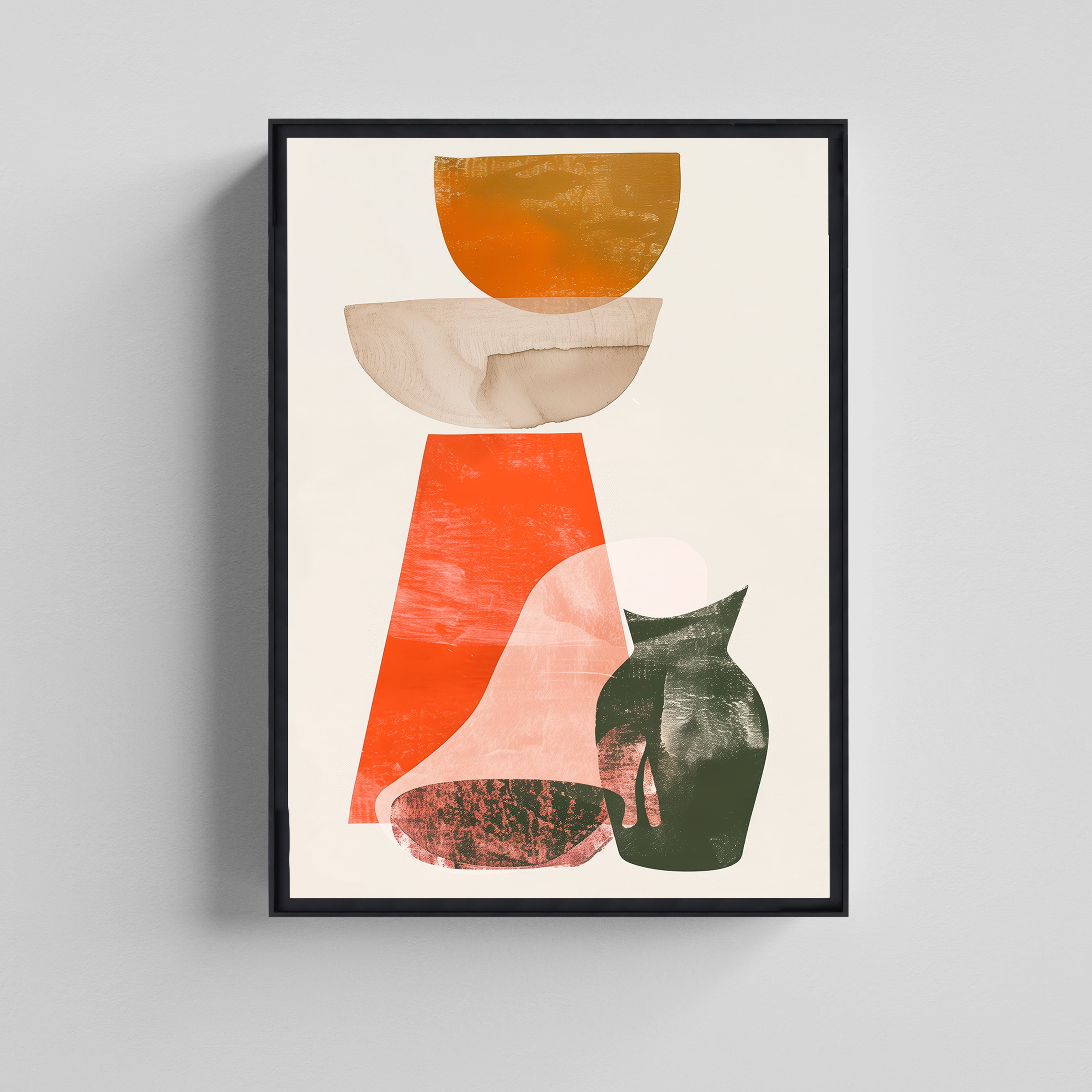 Vase & Bowl Illustration in Earthy Neutral Tones Painting Canvas Boho Art