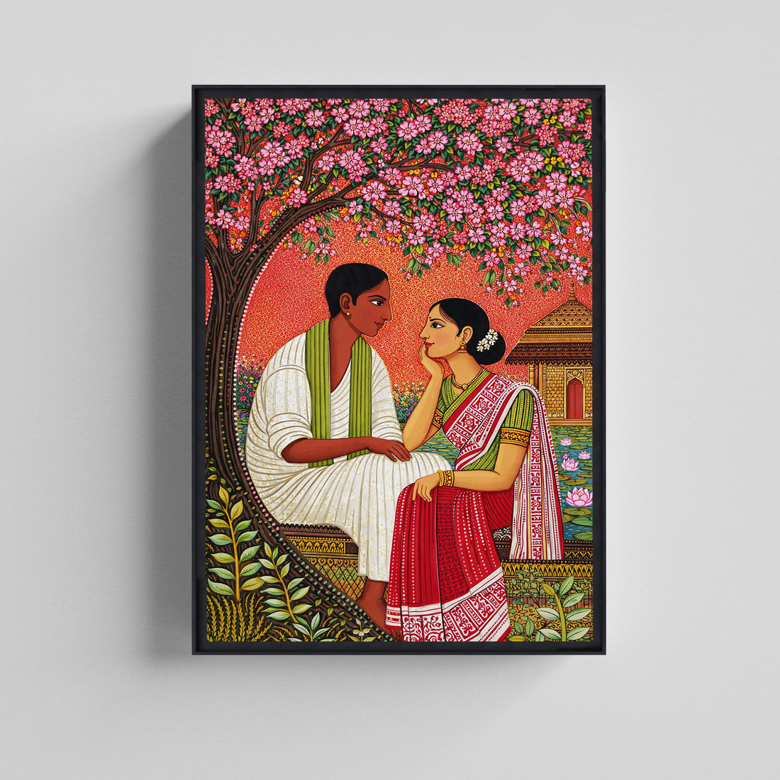 Traditional Indian Love Story Kalamkari Art Canvas Painting