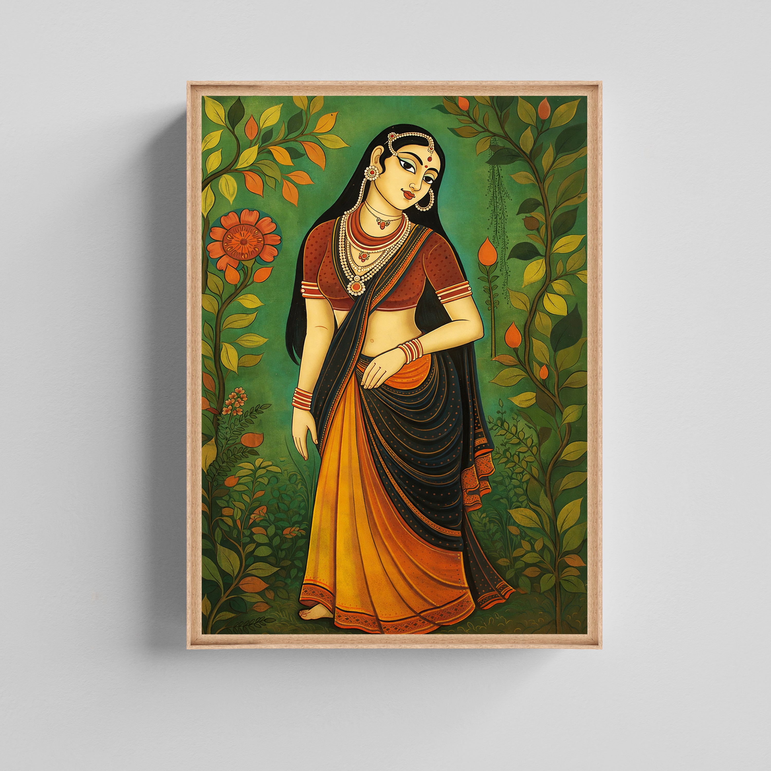 Bengali Woman Kalighat Art Canvas Painting