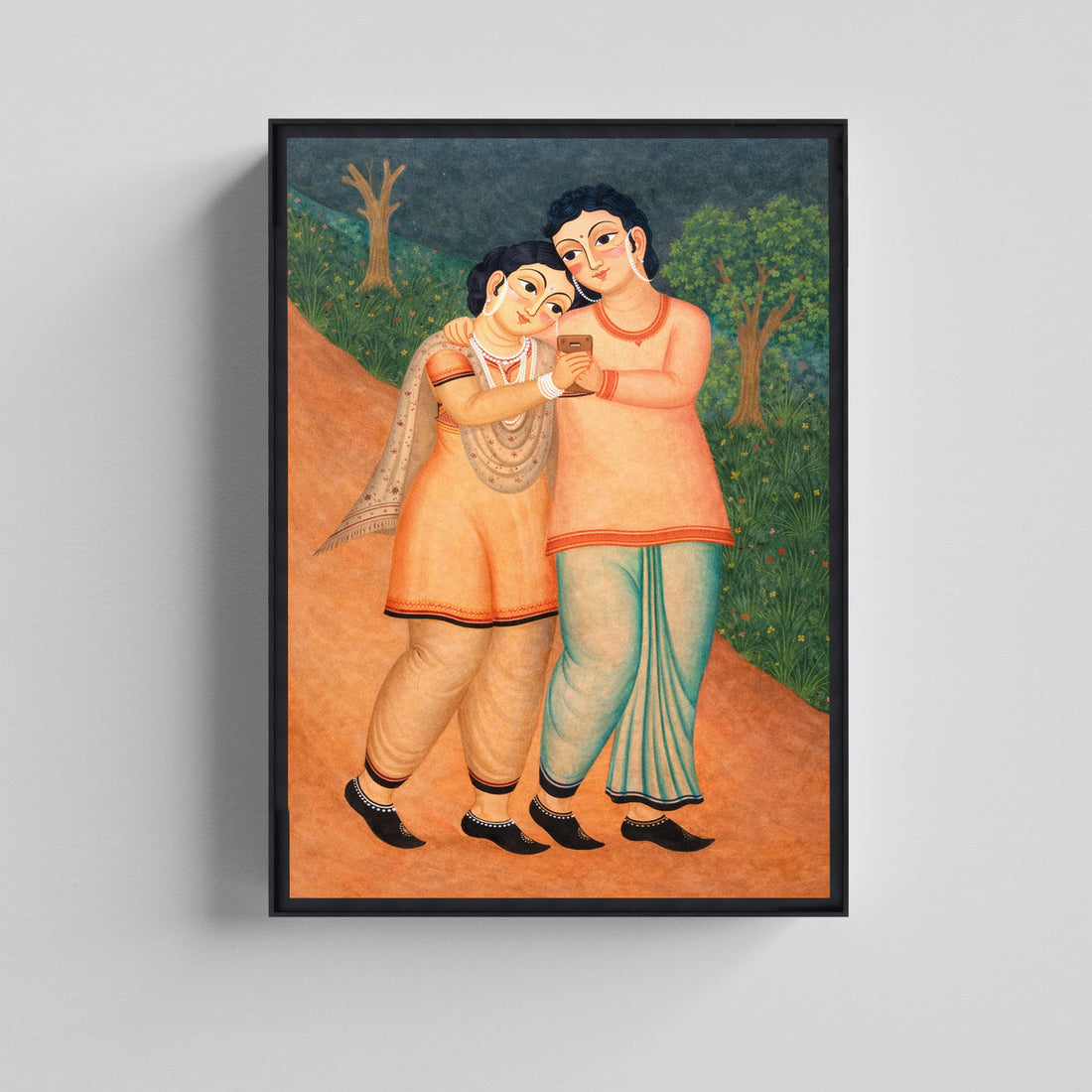 Modern Bengali Women Illustration Kalighat Art Canvas PaINtINg