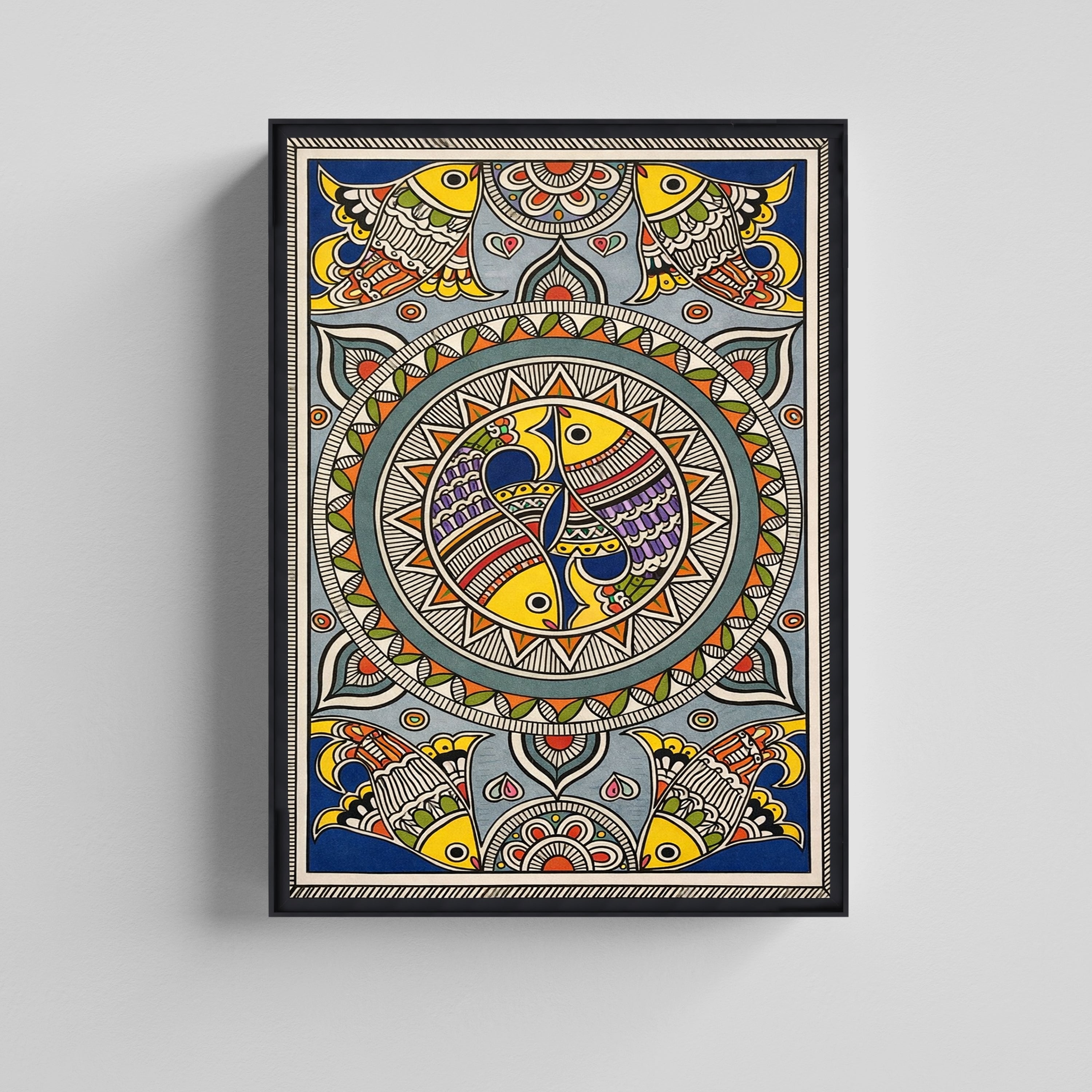 Mandala Art with Twin Birds Kalamkari Art Canvas Painting