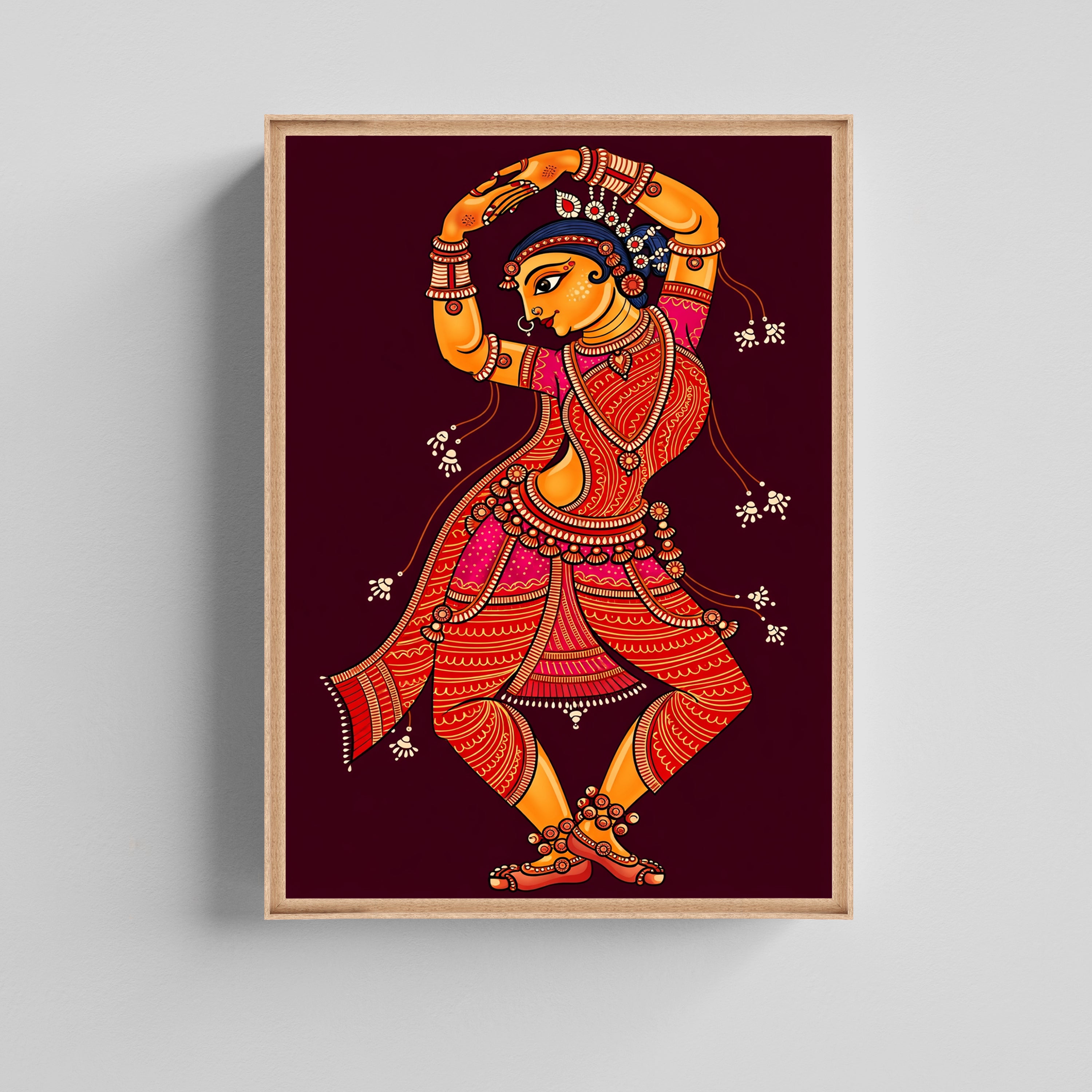 Classical Dancer Traditional Indian Folk Kalamkari Art Canvas Painting