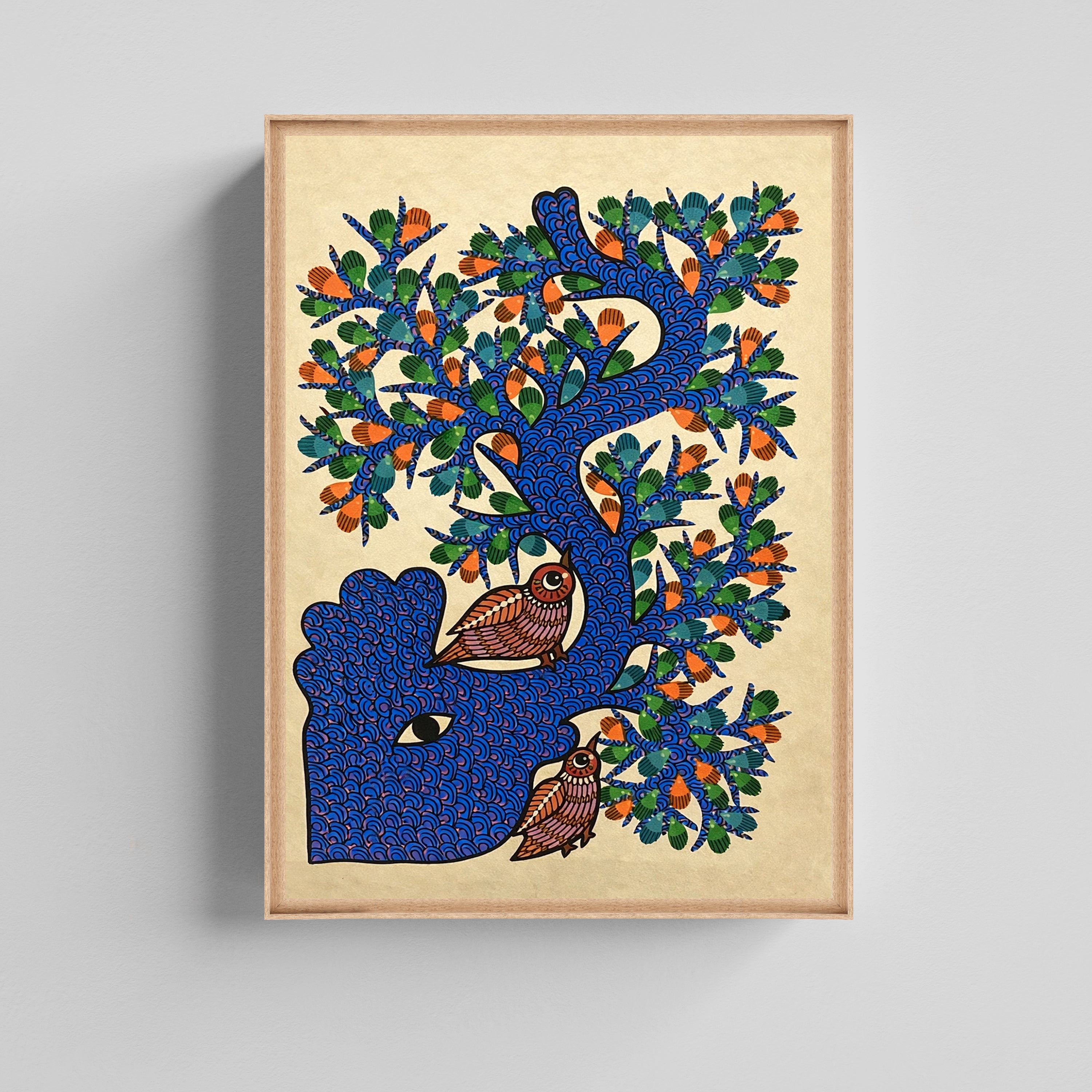 Tree of Life Folk Art Birds Canvas Artwork for Living Room