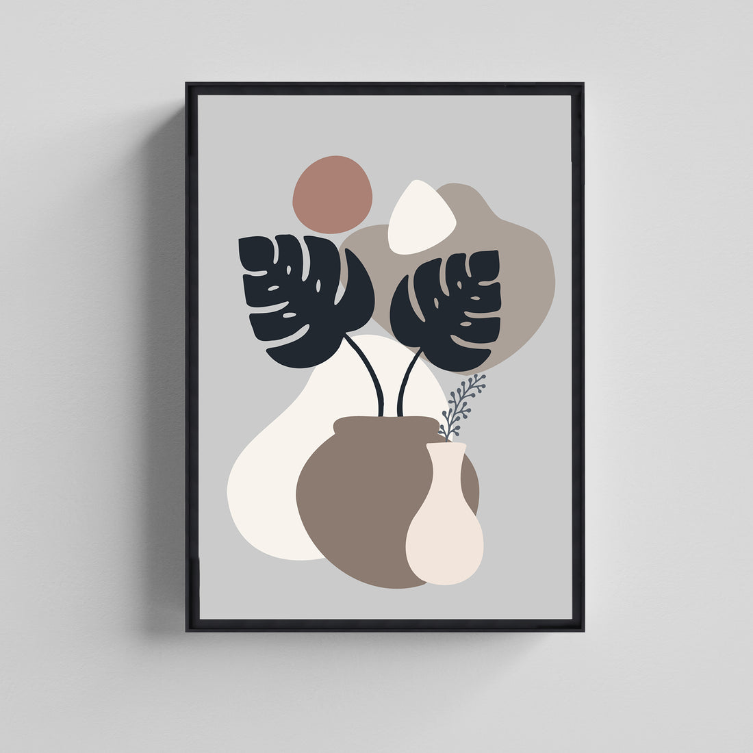 Modern Minimalist Vase & Monstera Leaves Painting Canvas Art