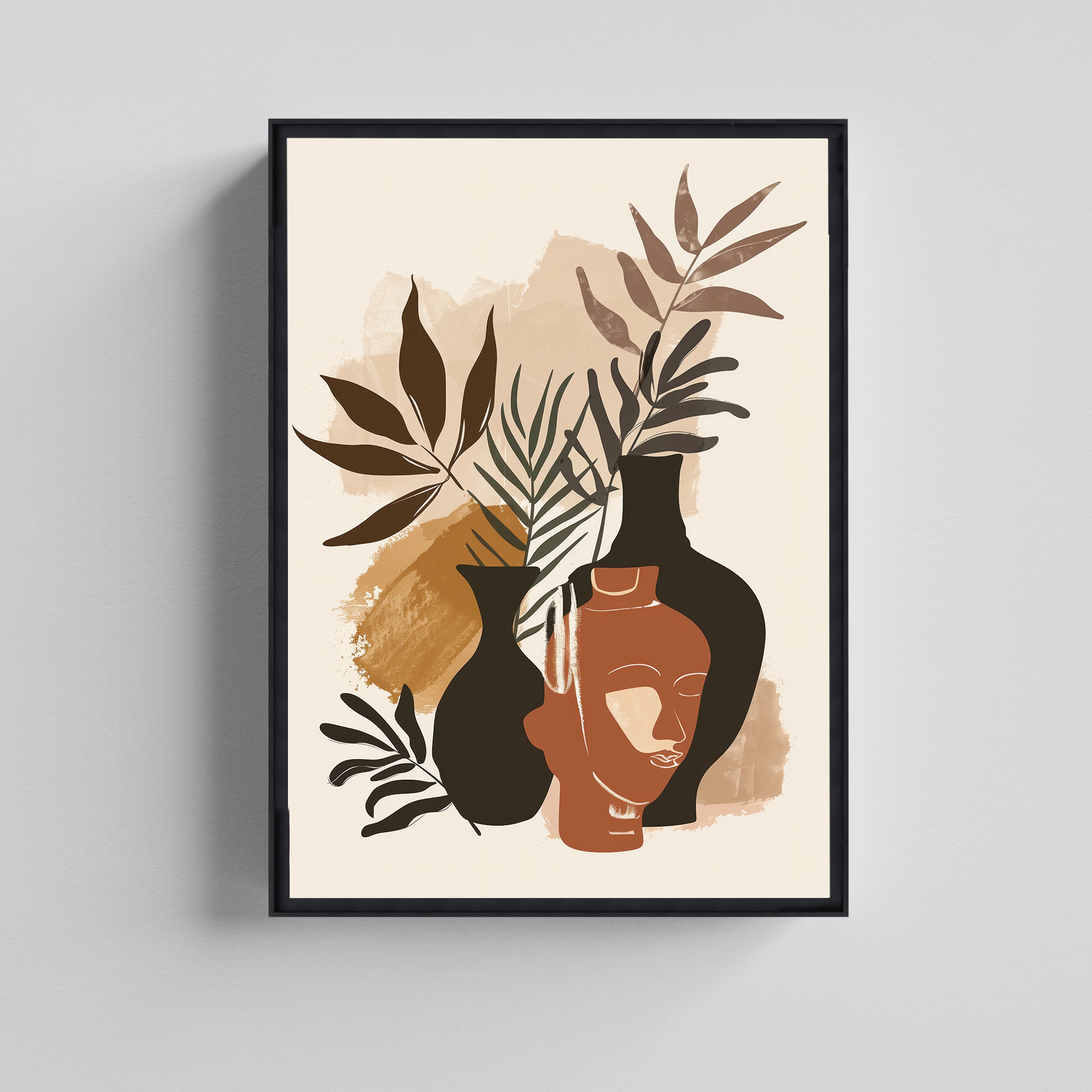 Abstract Face & Botanical Painting Canvas Boho Art