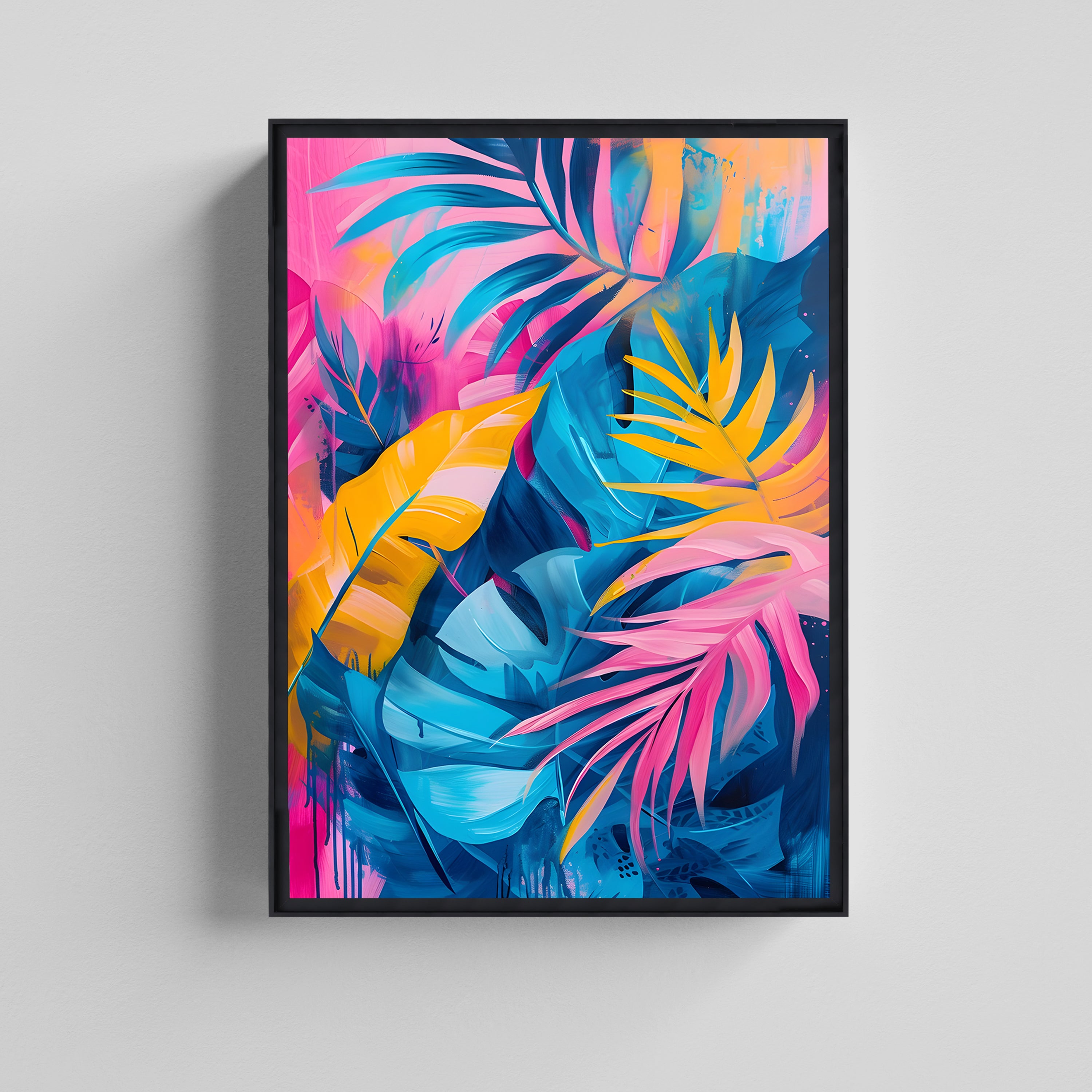 Neon Tropical Leaf Floral Art Canvas Painting