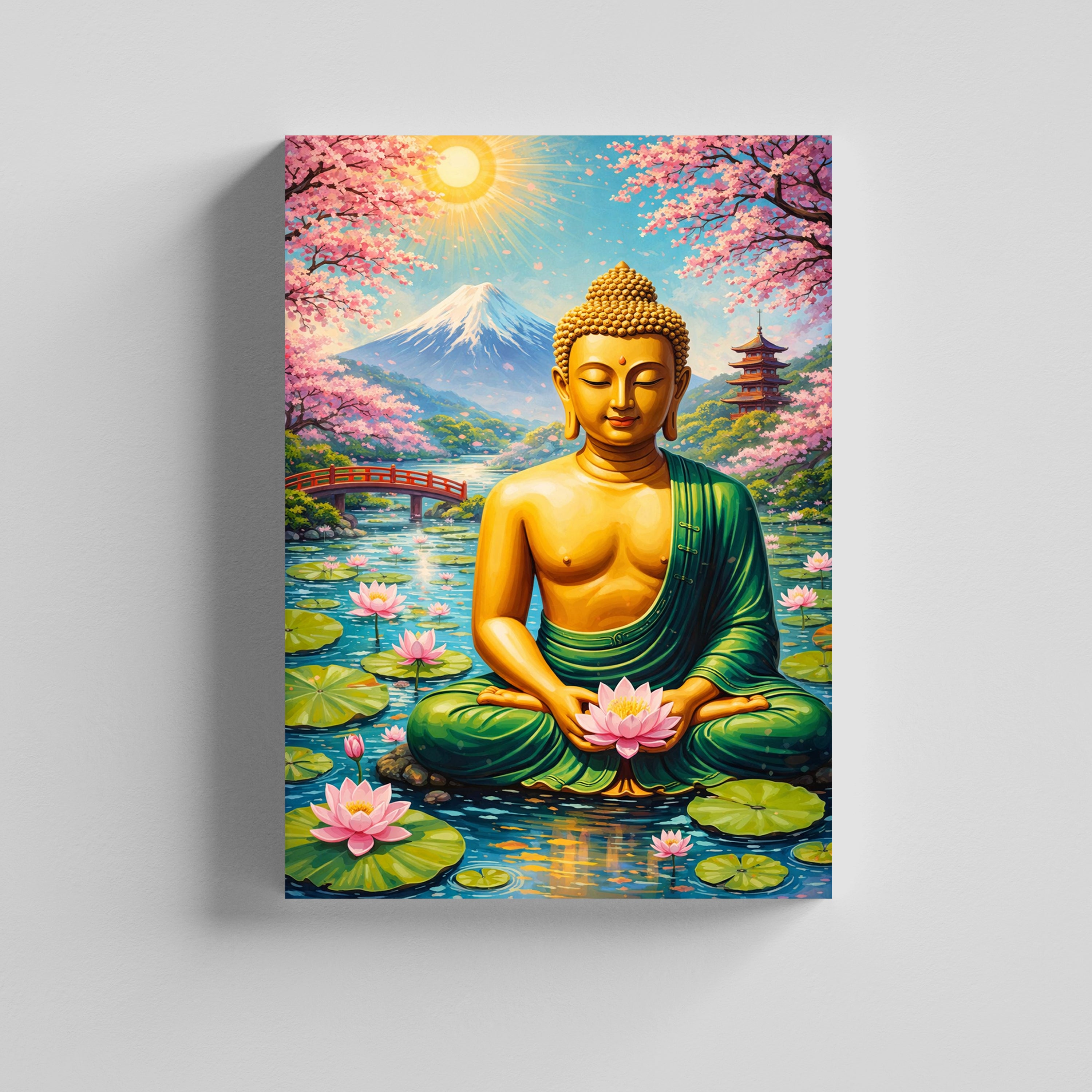 Meditating Buddha Lotus Canvas Painting