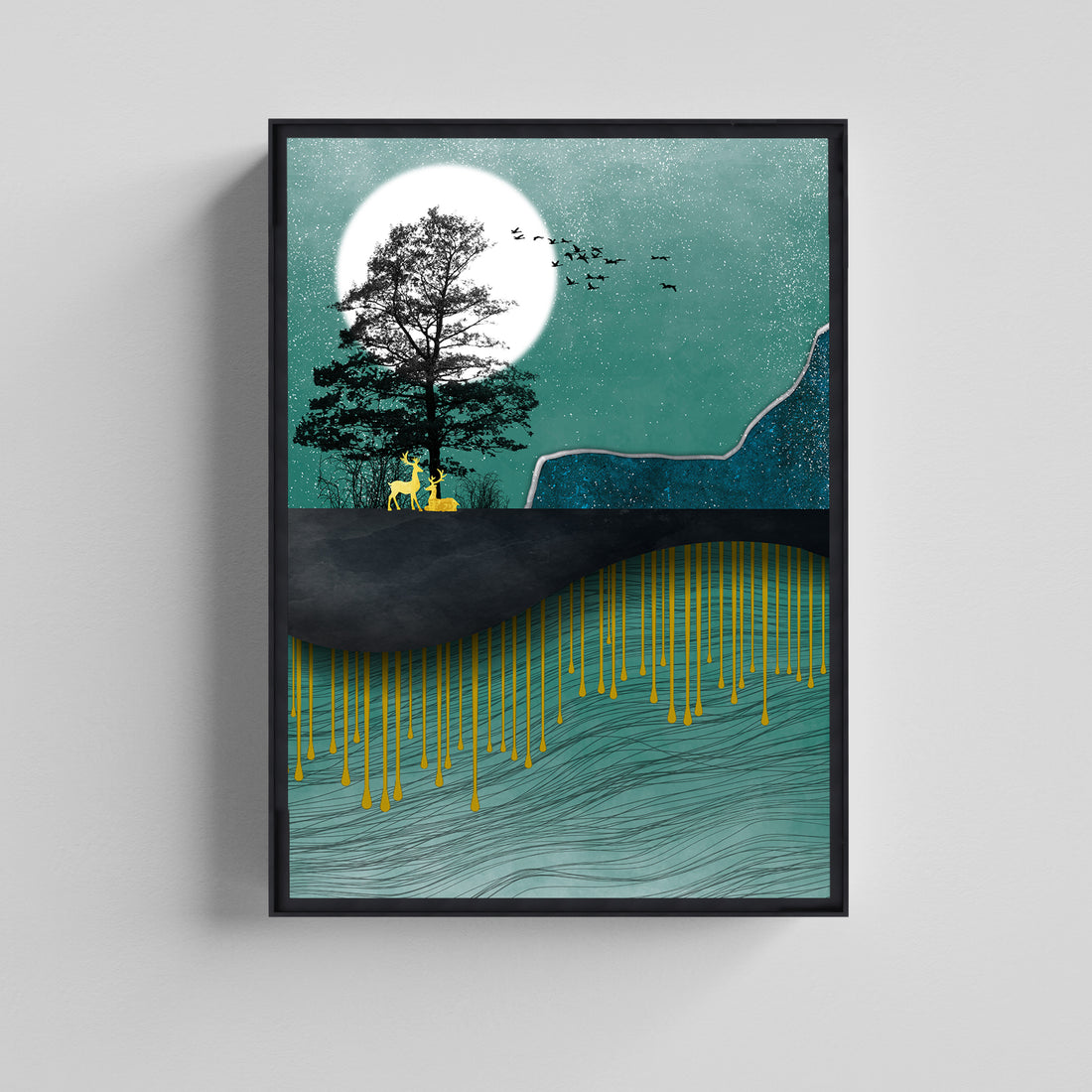 Golden Solstice Teal & Gold Celestial Modern Wall Art Canvas