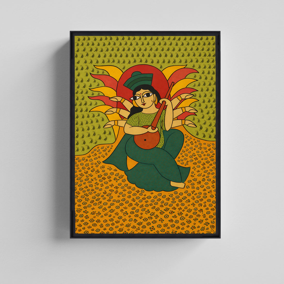 Saraswati Painting Traditional INdian Folk Wall  Art Canvas Painting
