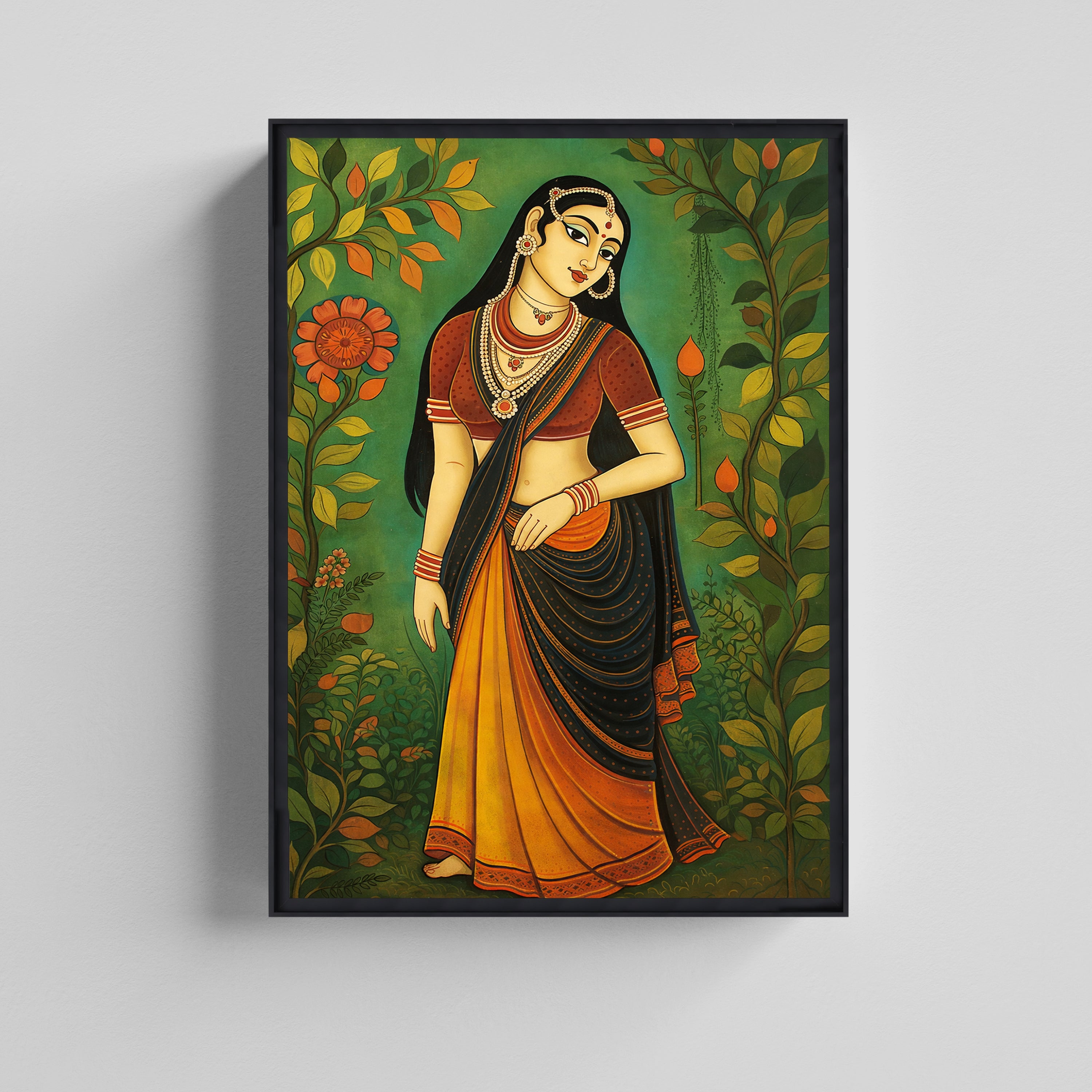Bengali Woman Kalighat Art Canvas Painting
