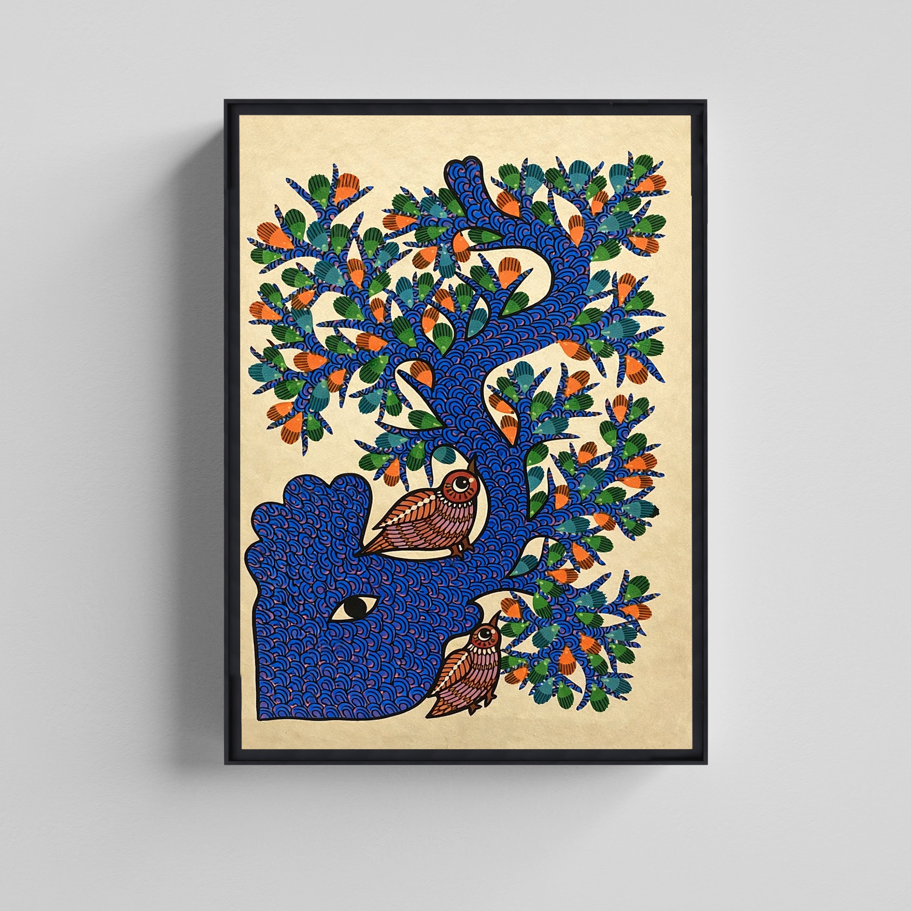 Tree of Life Folk Art Birds Canvas Artwork for Living Room