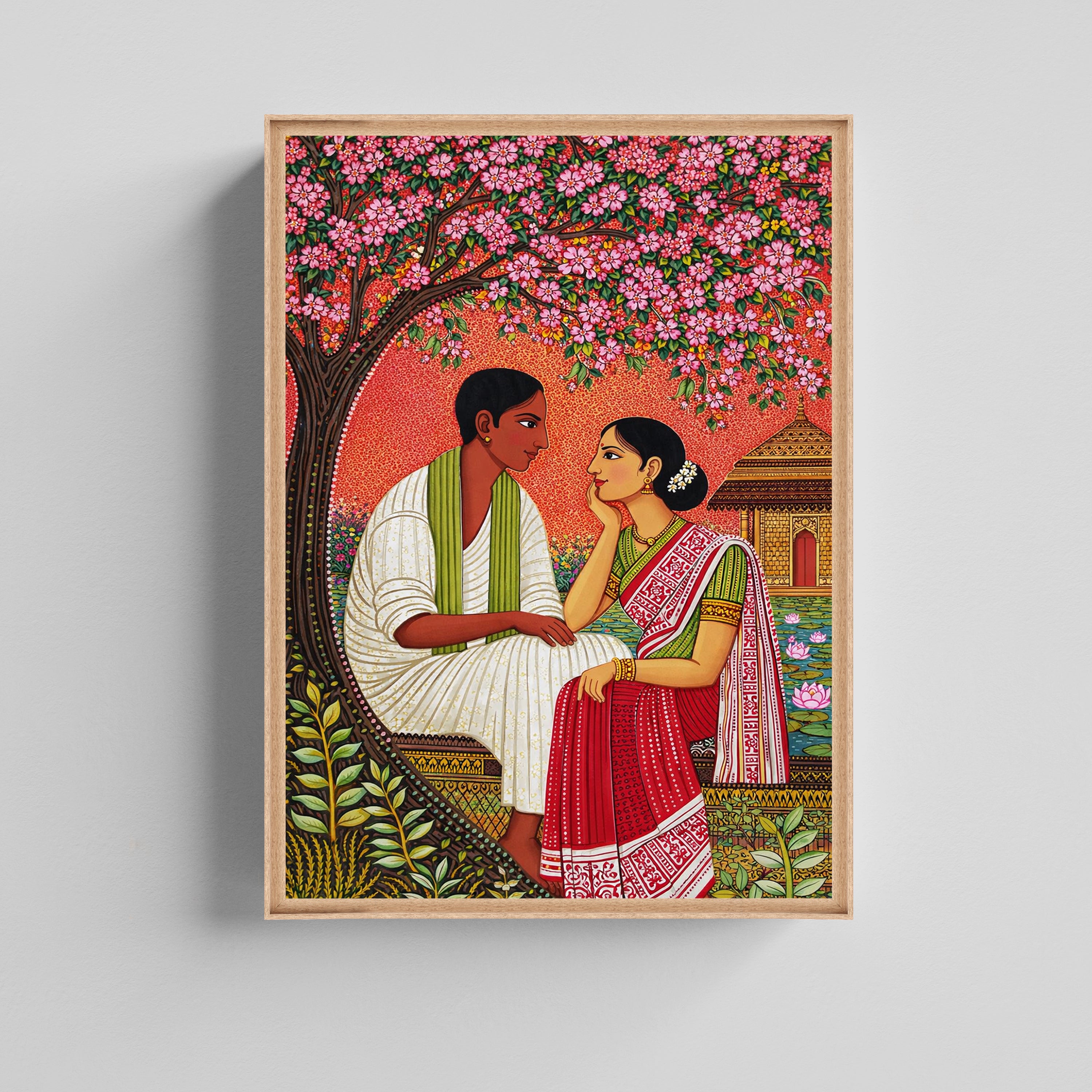 Traditional Indian Love Story Kalamkari Art Canvas Painting