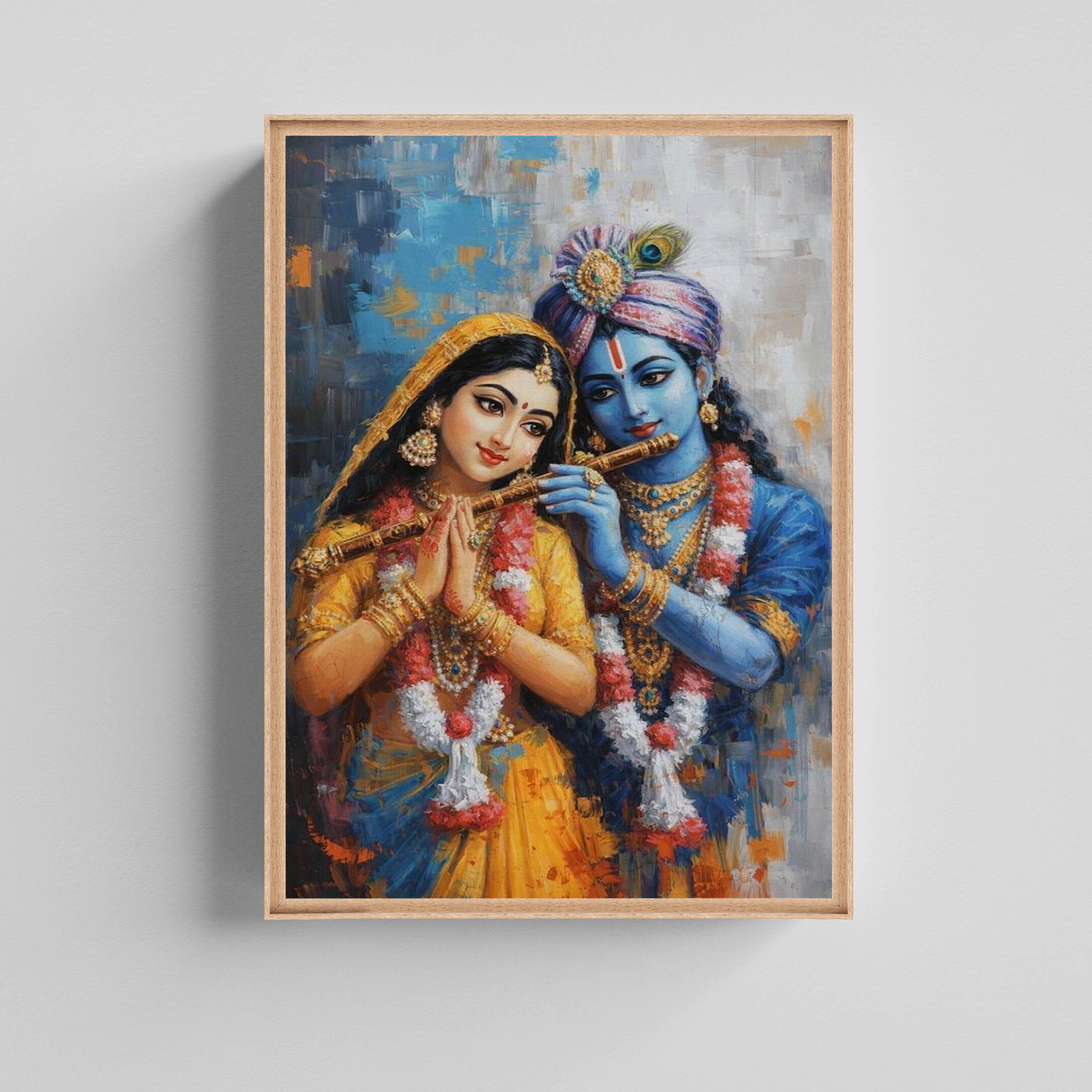 Radha Krishna Flute Devotional Canvas Painting