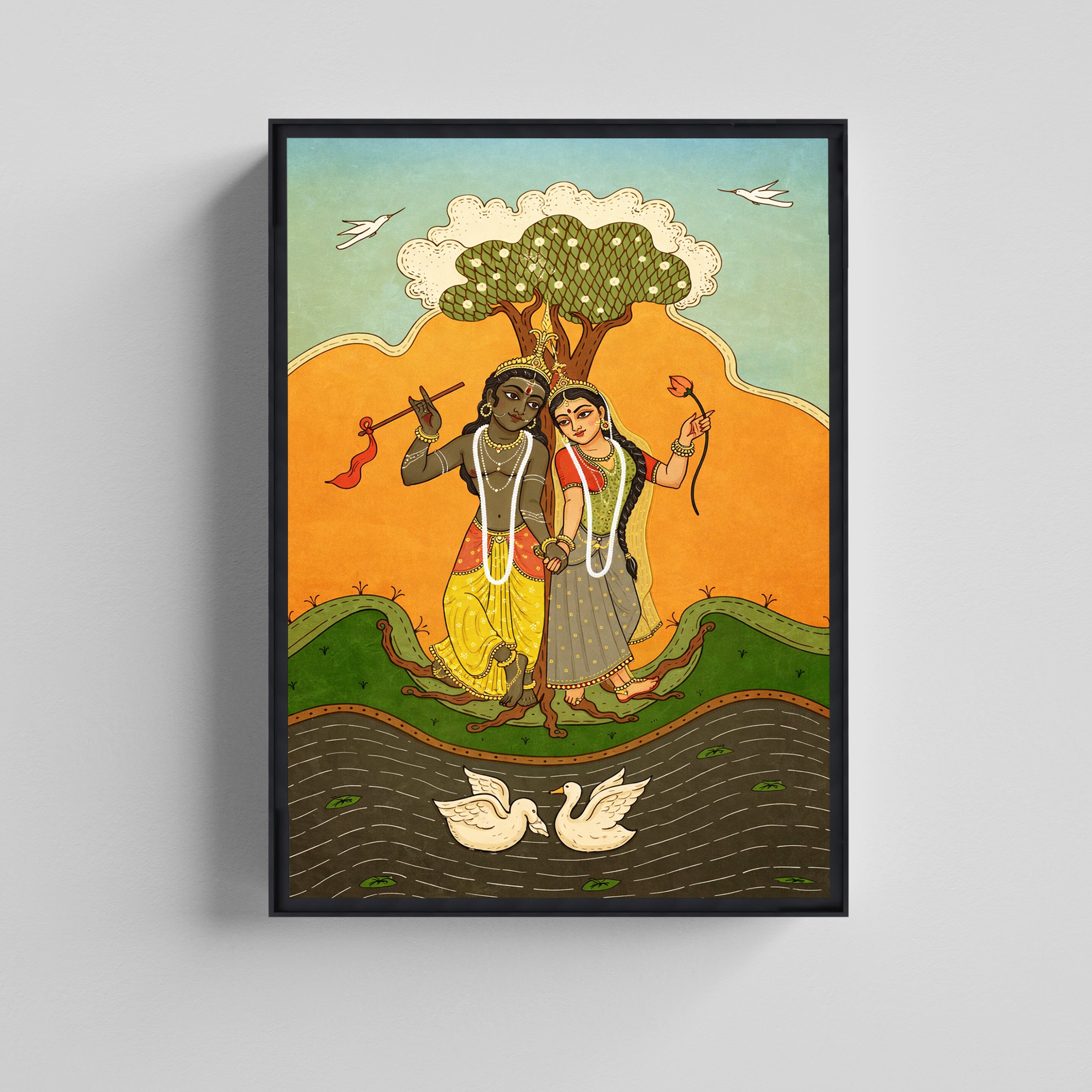 Radha Krishna Love Traditional  Kalamkari Art Canvas Painting