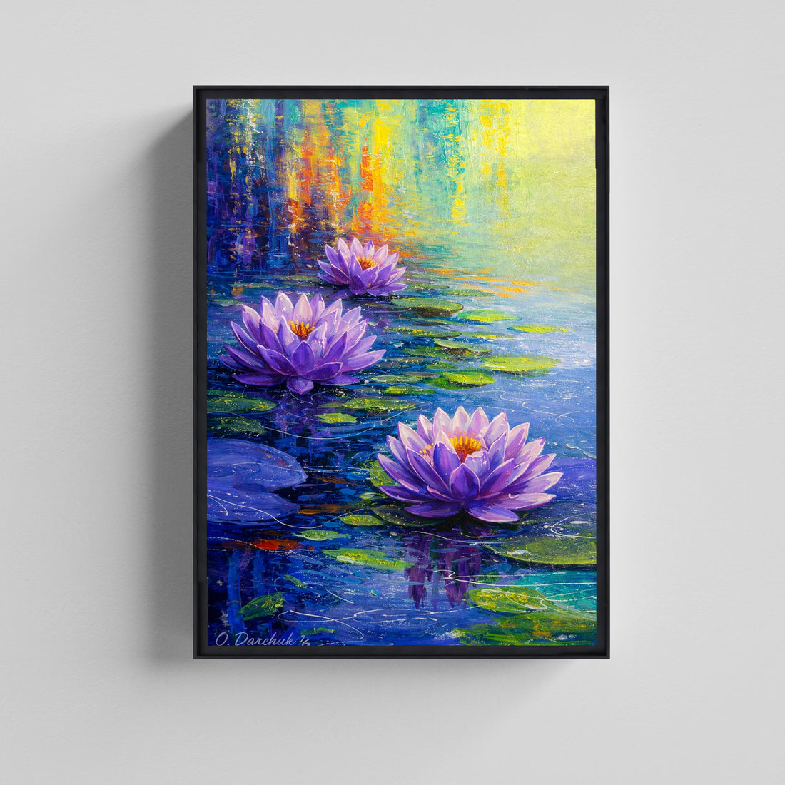 Purple Lotus & Reflection Floral Art Canvas Painting