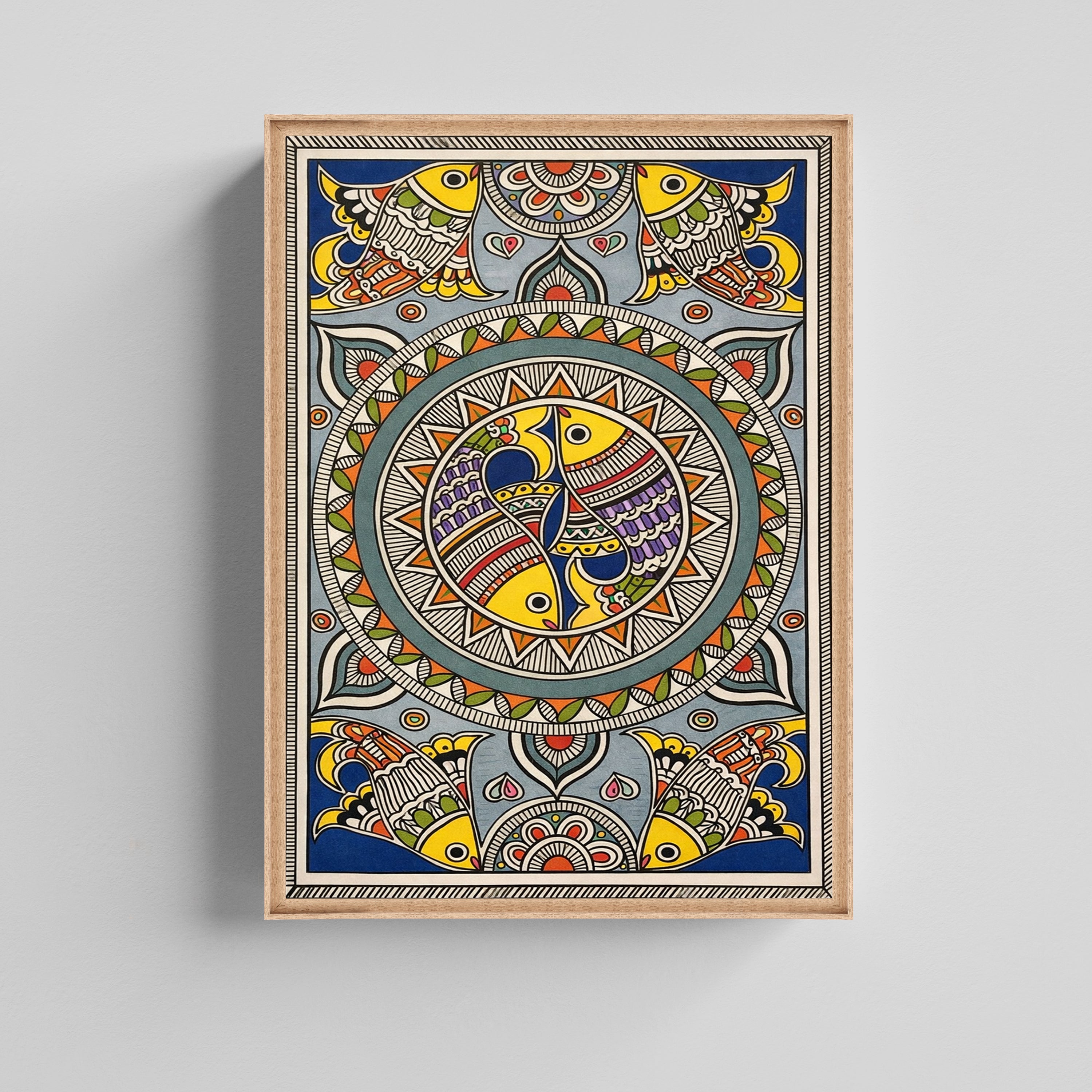 Mandala Art with Twin Birds Kalamkari Art Canvas Painting