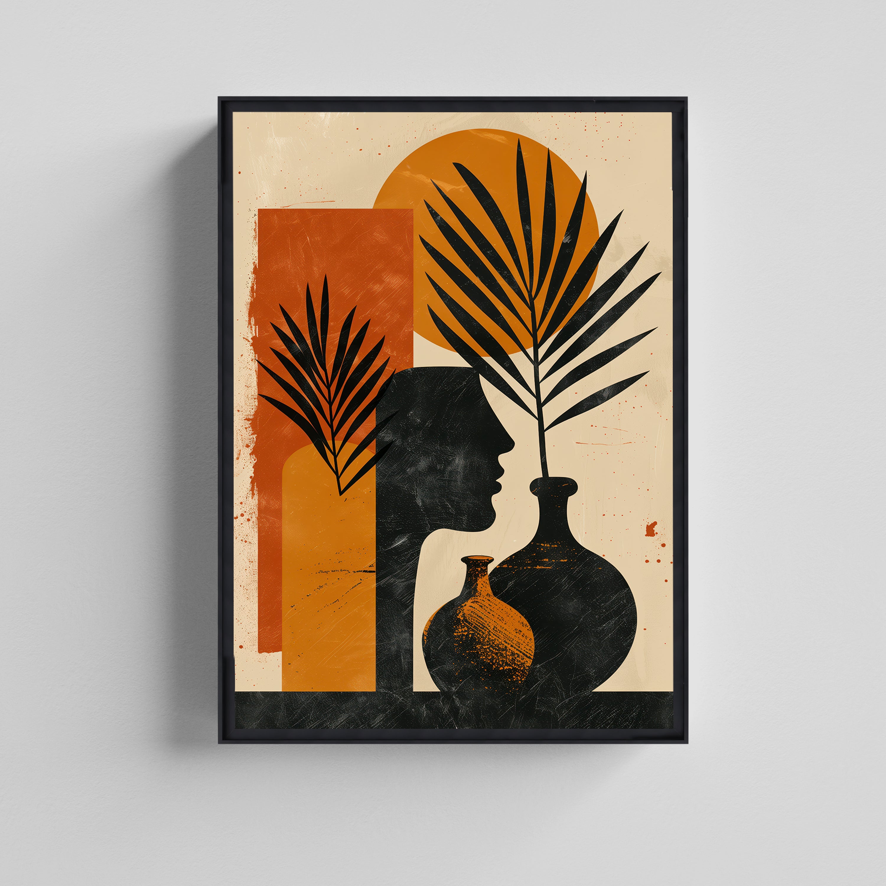 Abstract Botanical Silhouette Painting Canvas Boho Art