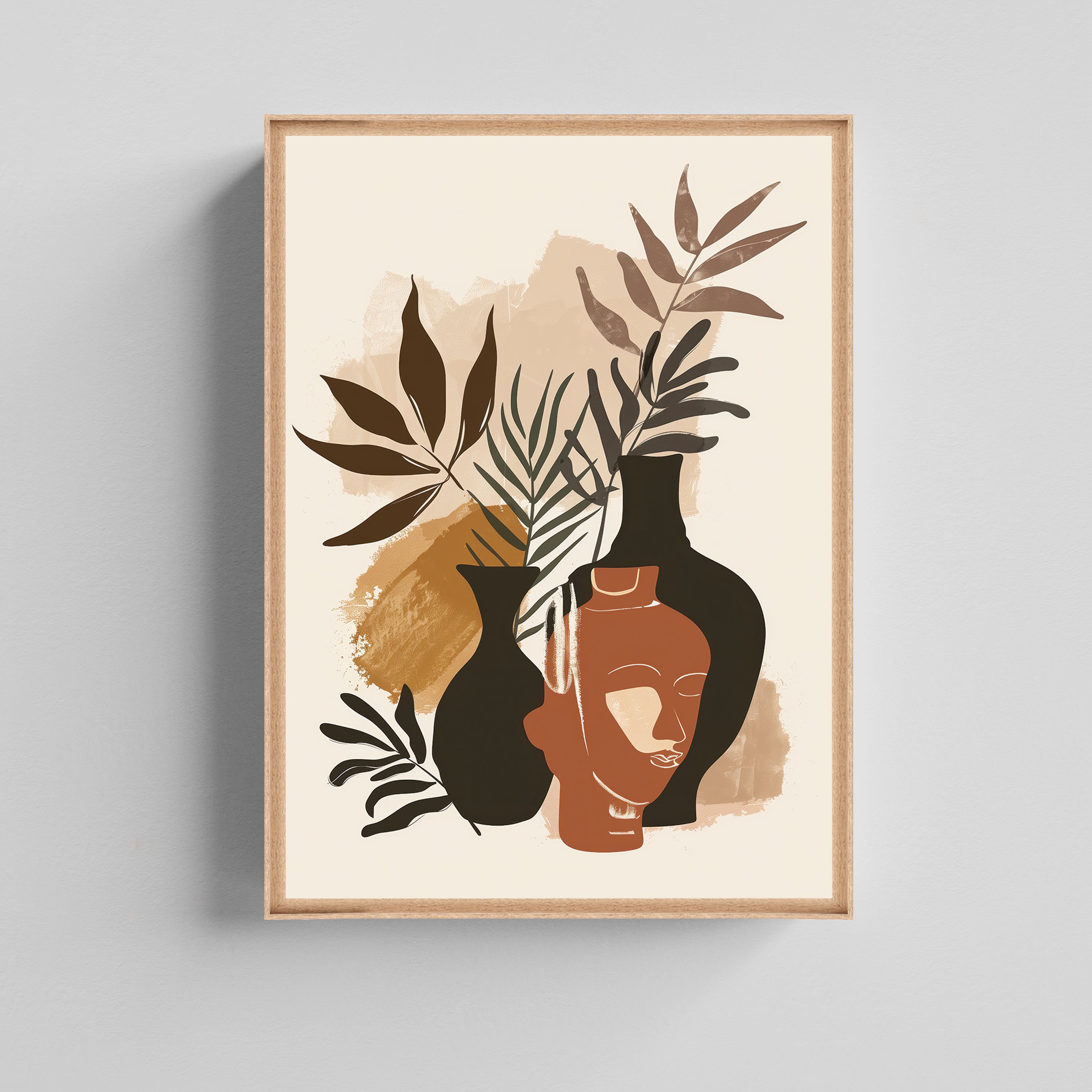 Abstract Face & Botanical Painting Canvas Boho Art