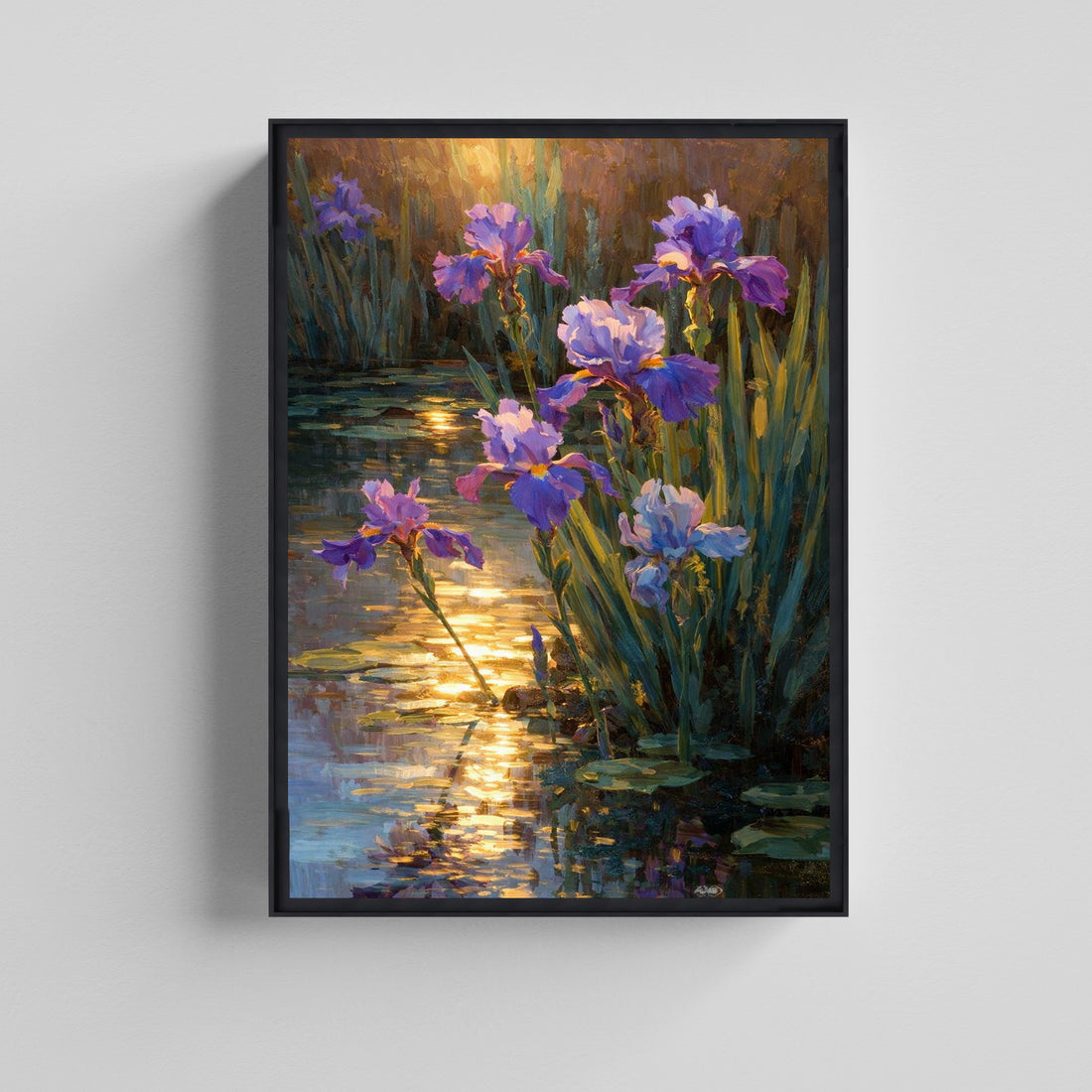 Twilight Blooms Purple Iris & Water Floral Art Canvas Painting