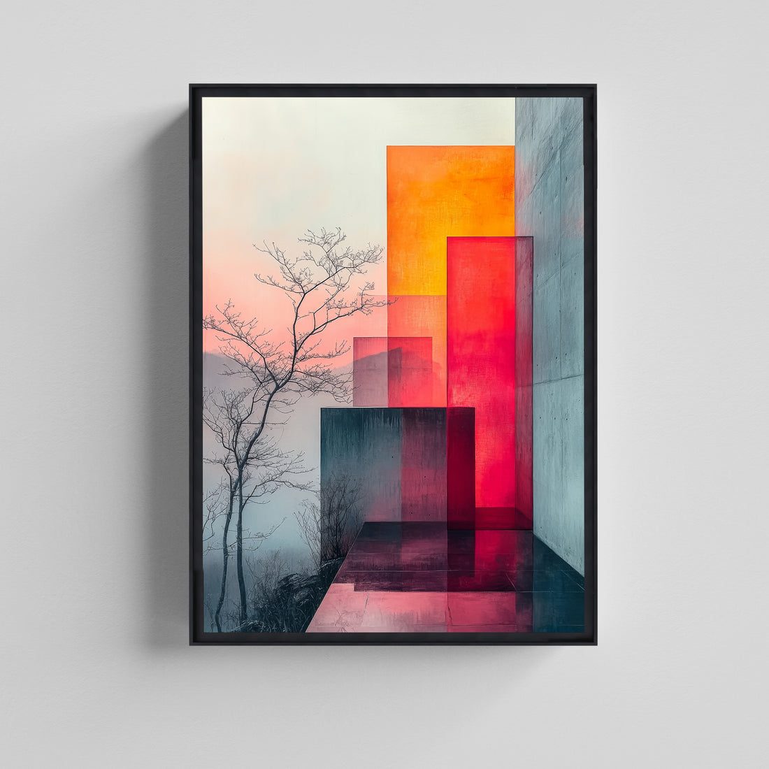 Prism Horizon Glass & Concrete Modern Architectural Wall Art Canvas