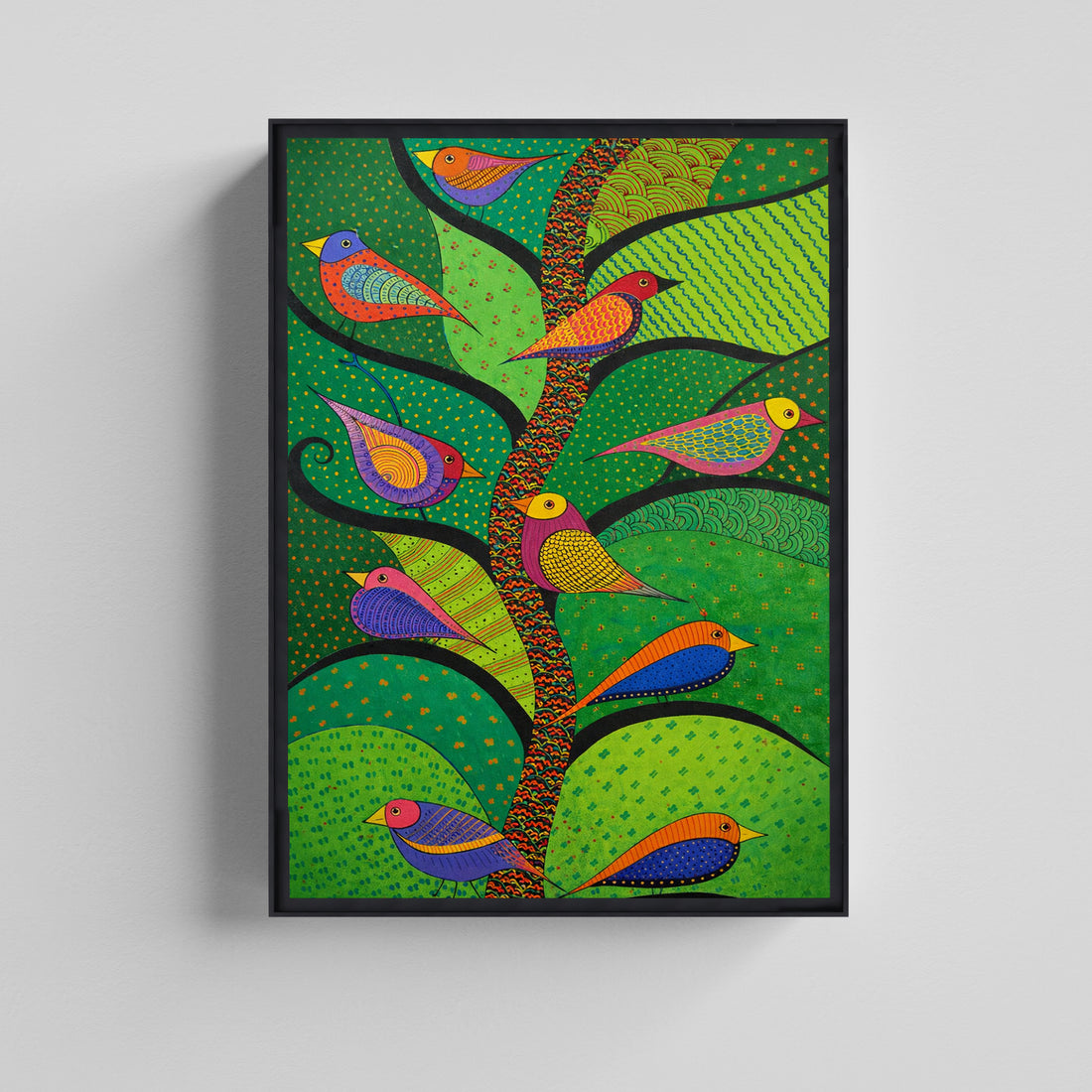 Birds on Tree  Folk Art Canvas Artwork for Living Room
