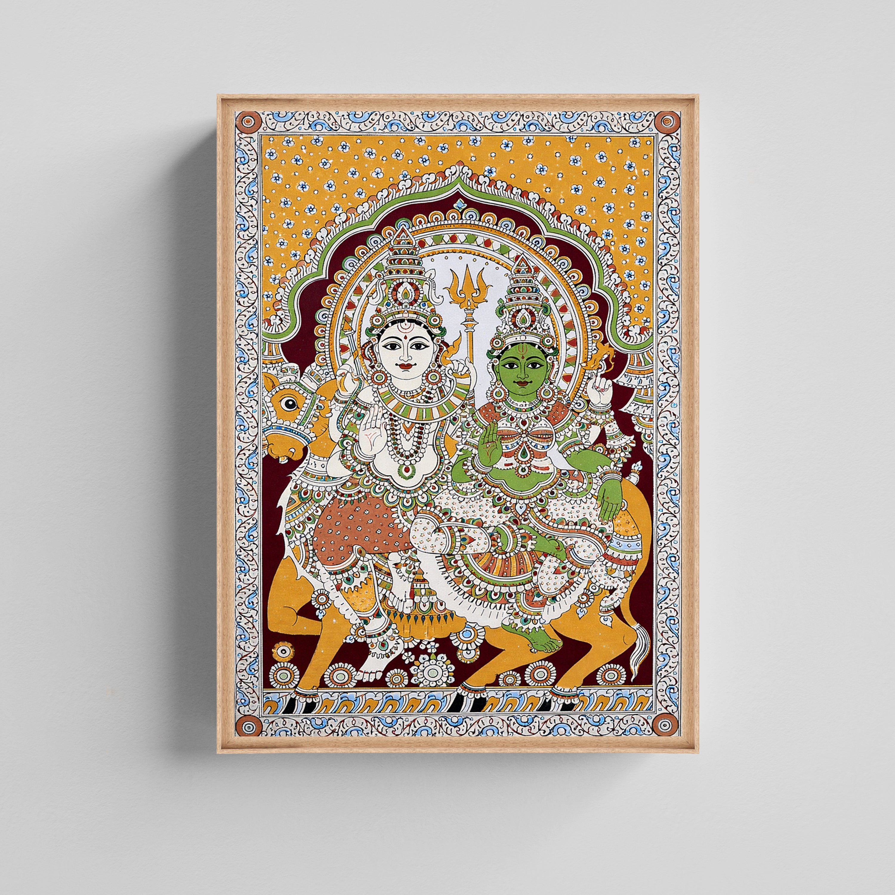 Divine Shiva Shakti Union Traditional Indian Kalamkari Art Canvas Painting