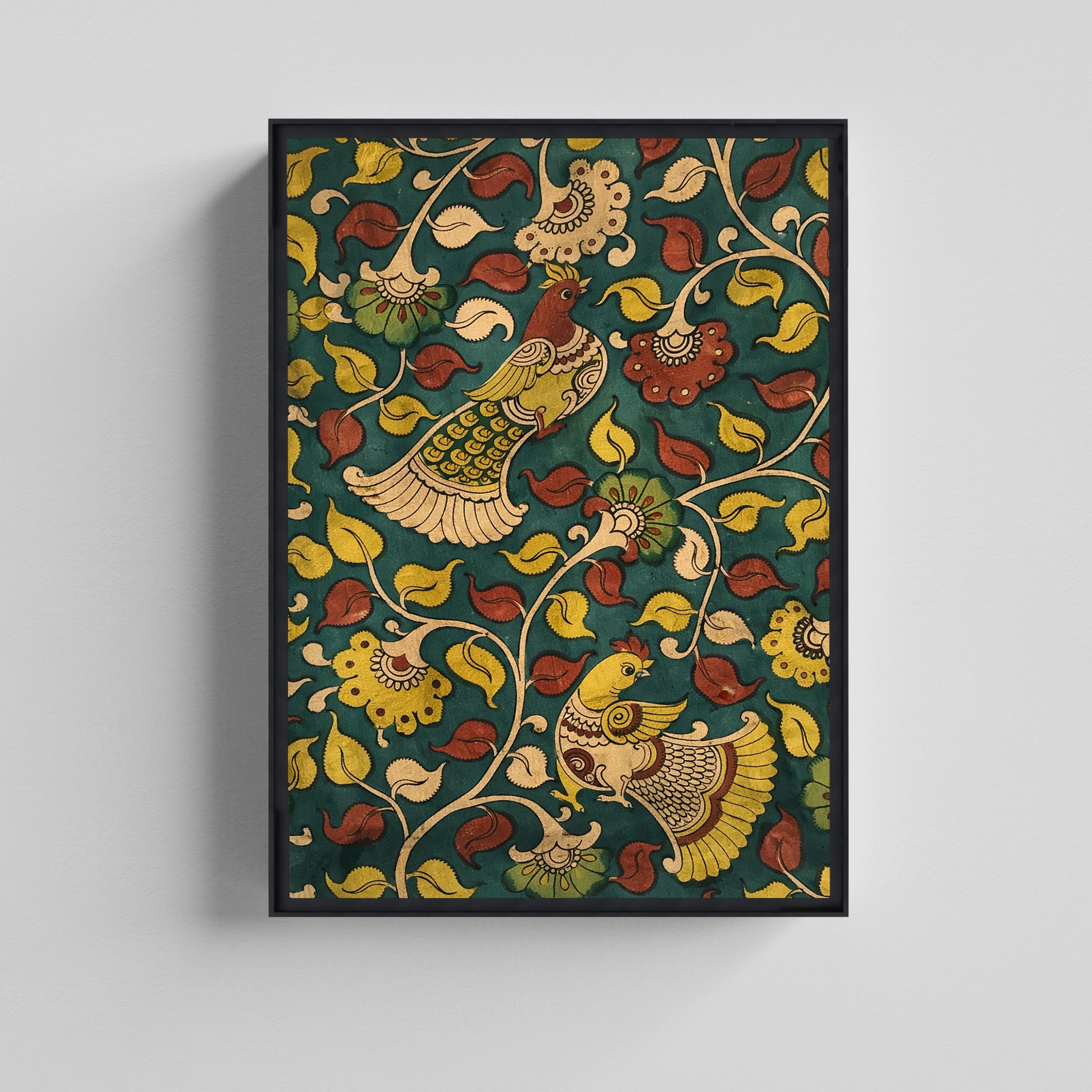 Birds & Nature Motif  Kalamkari Art Canvas Painting