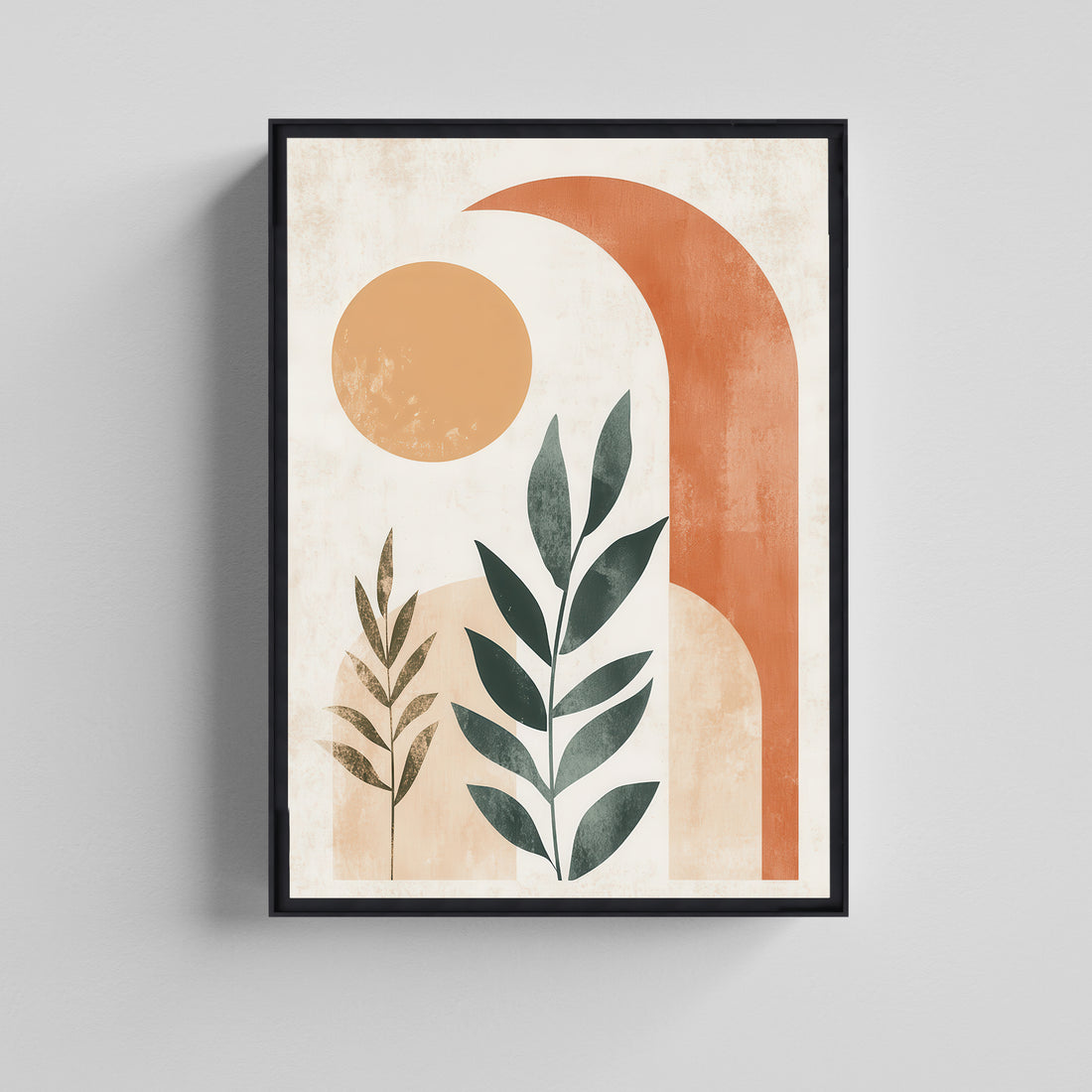 Modern Arch & Leaf Minimalist Painting in Earthy Tones Painting Canvas Boho Art