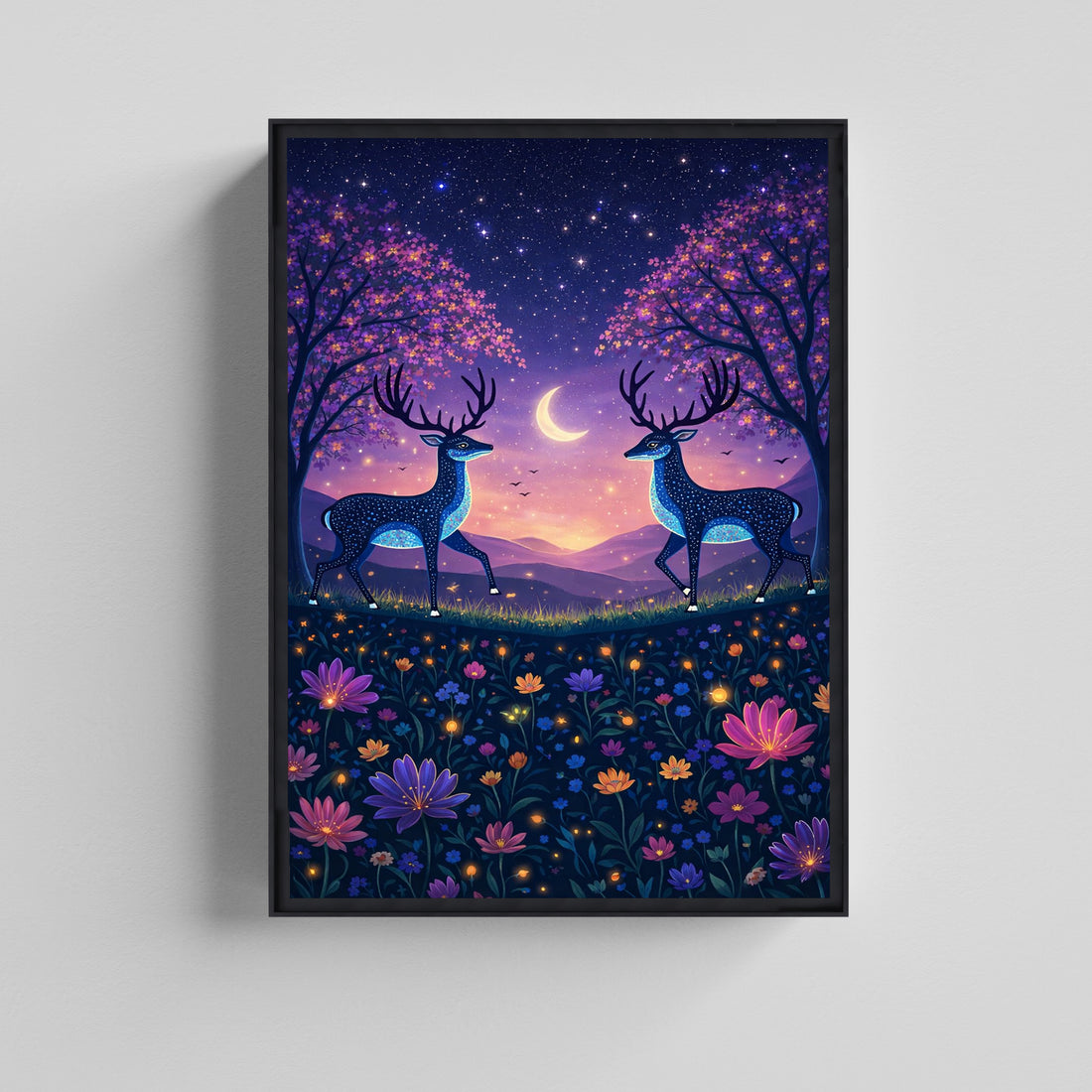 Moonlit Deer Fantasy Art Canvas Painting for Living Room