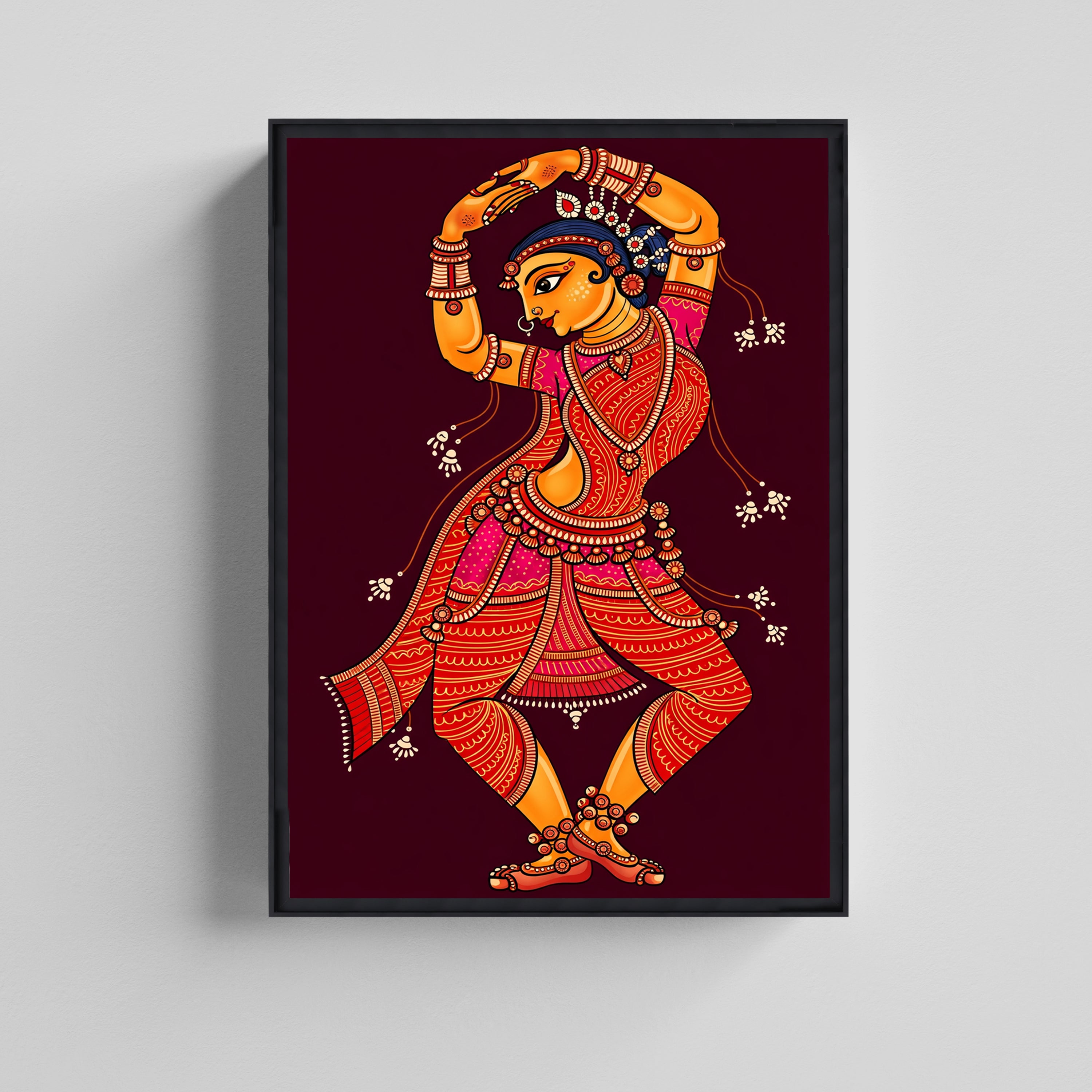 Classical Dancer Traditional Indian Folk Kalamkari Art Canvas Painting