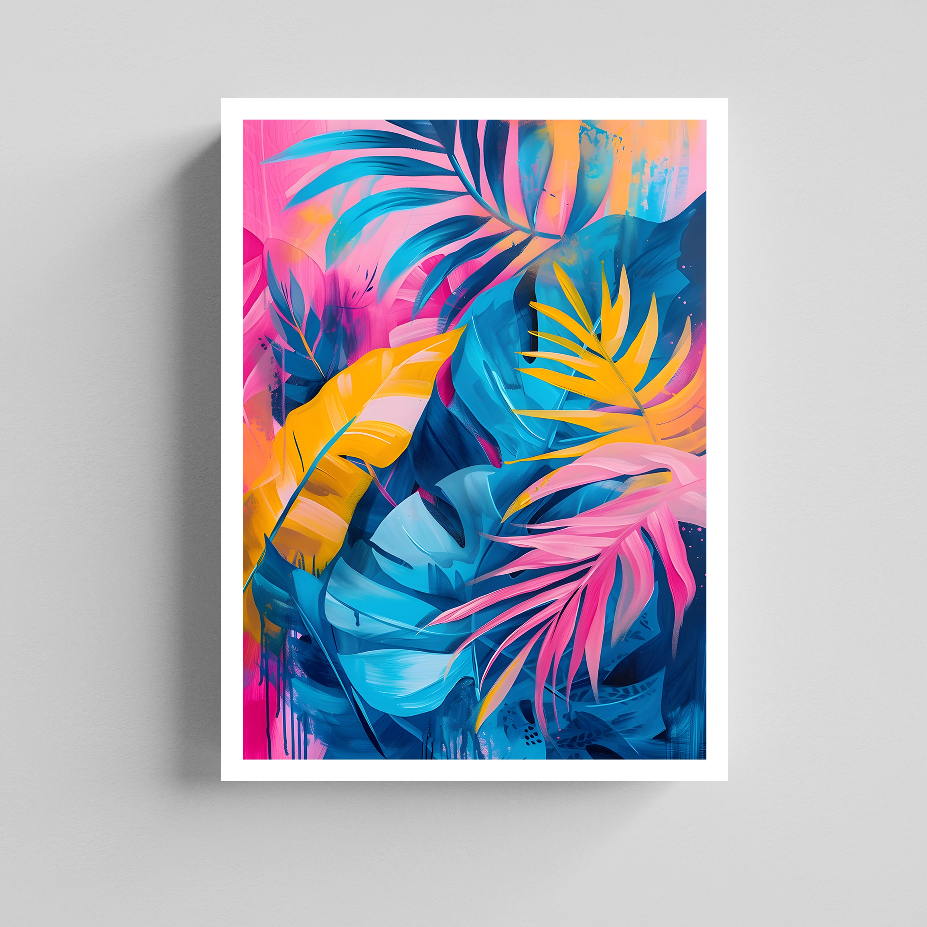 Neon Tropical Leaf Floral Art Canvas Painting