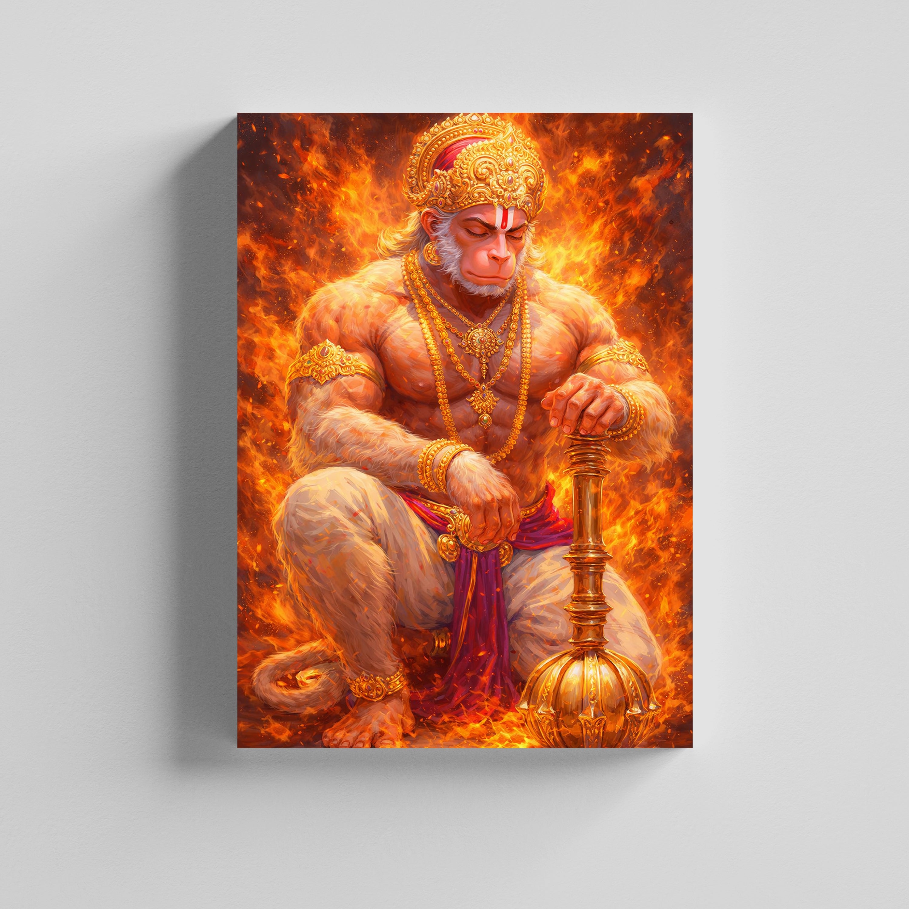 Fiery Lord Hanuman with Gada Canvas Painting