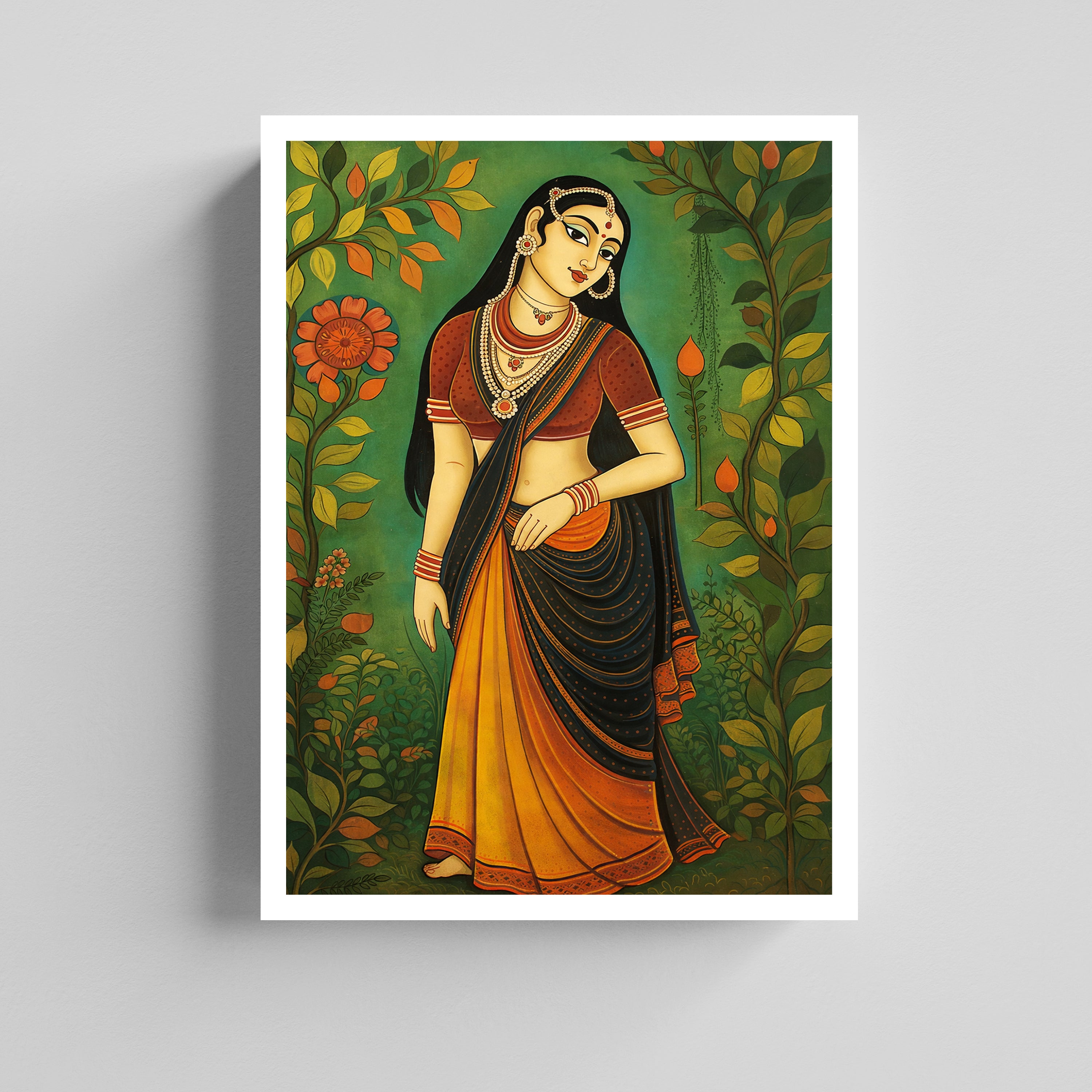 Bengali Woman Kalighat Art Canvas Painting