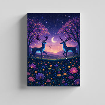 Moonlit Deer Fantasy Art Canvas Painting for Living Room