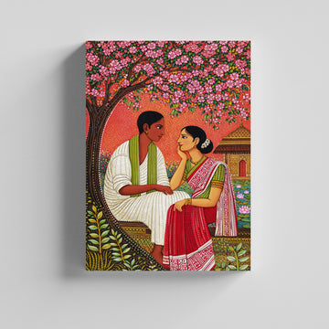 Traditional Indian Love Story Kalamkari Art Canvas Painting