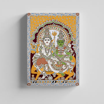Divine Shiva Shakti Union Traditional Indian Kalamkari Art Canvas Painting