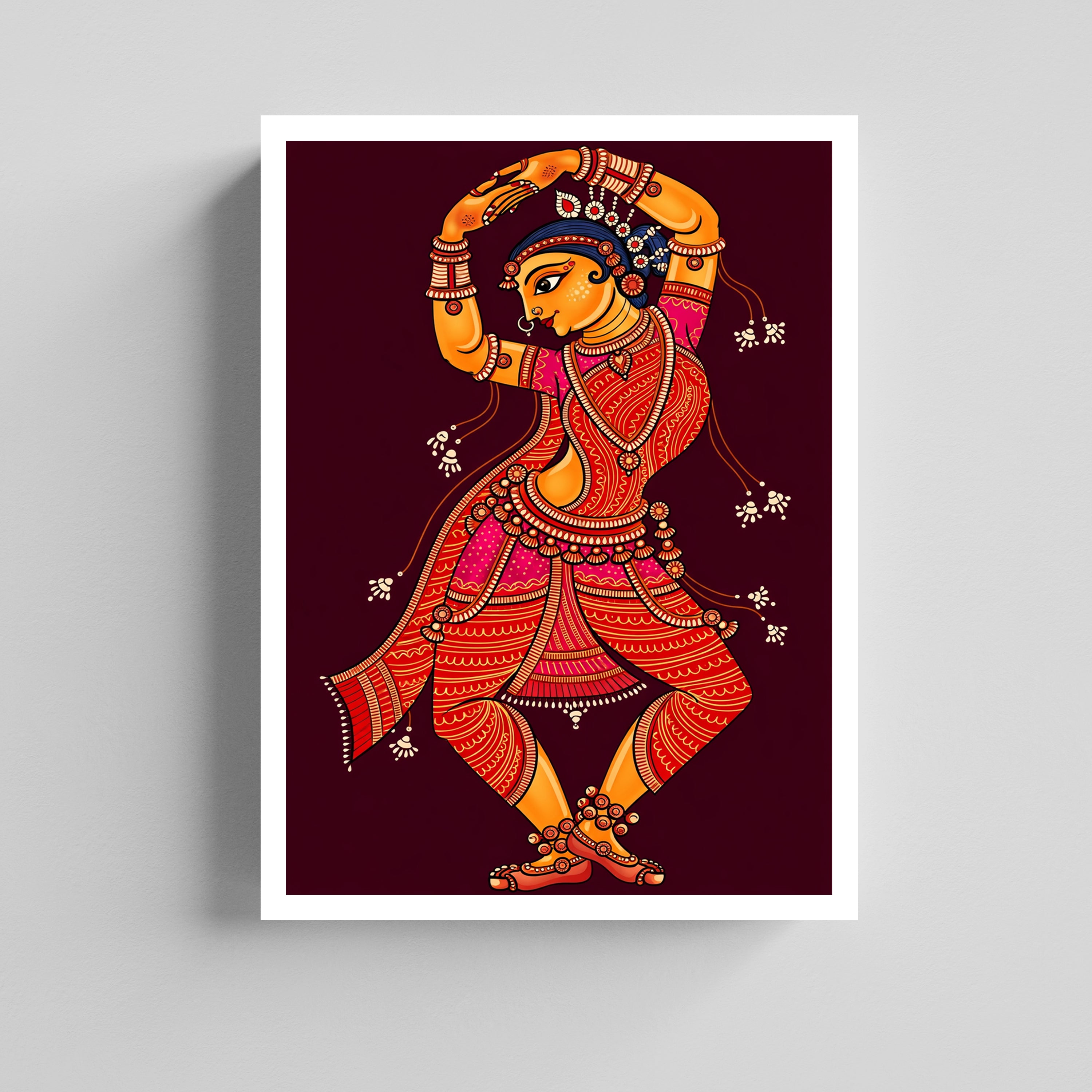 Classical Dancer Traditional Indian Folk Kalamkari Art Canvas Painting